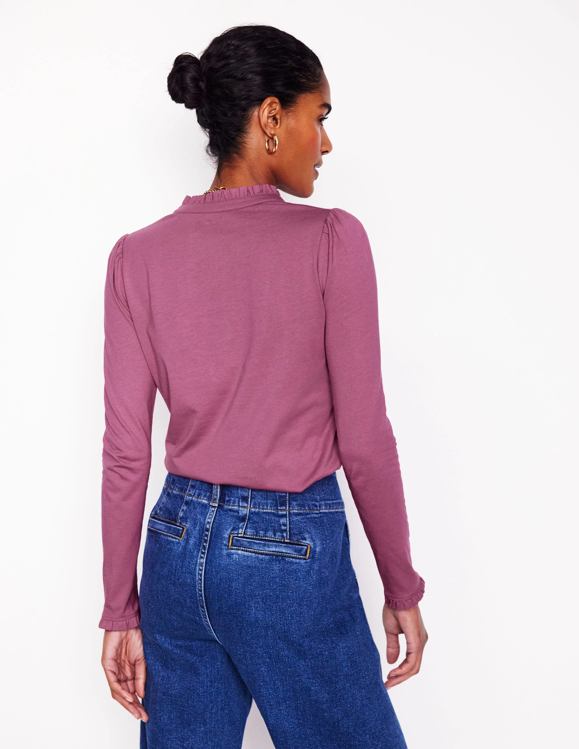 Superweiches Henley-Oberteil mit Rüschen-Violette Zwetschge - Image 3