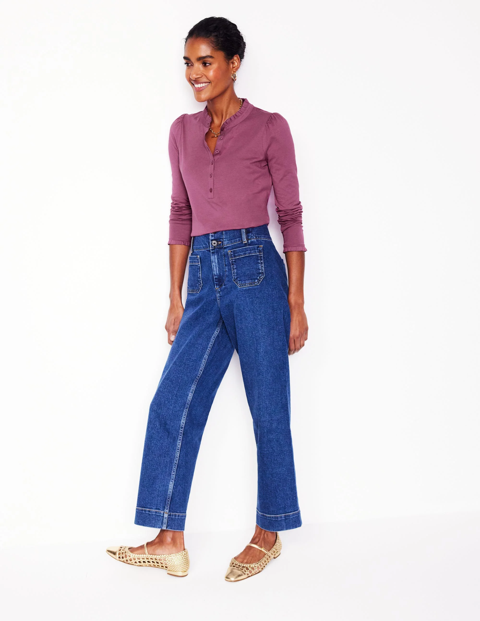 Superweiches Henley-Oberteil mit Rüschen-Violette Zwetschge - Image 4