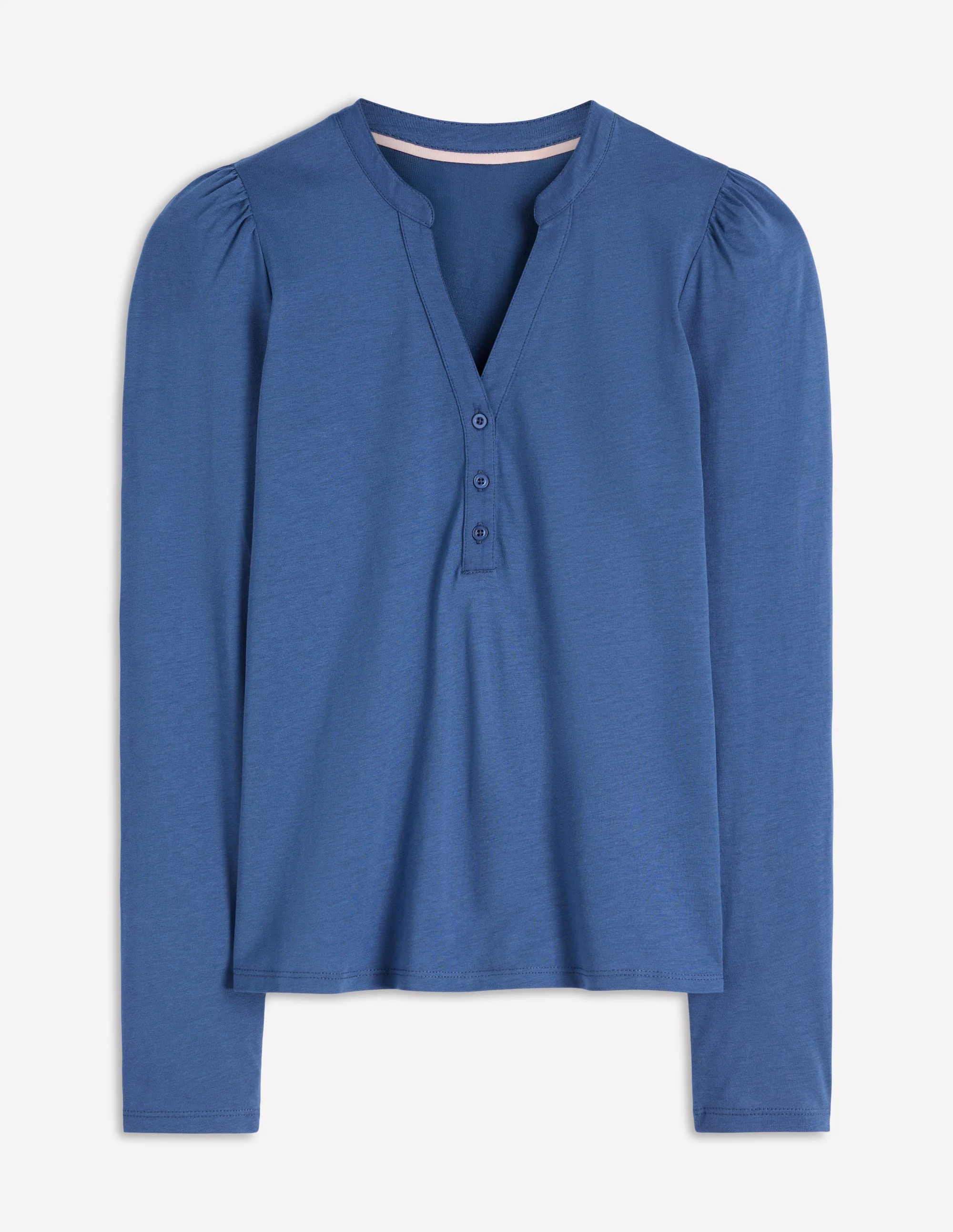 Superweiches Oberteil mit offenem Henley-Kragen-Denim-Blau - Image 5