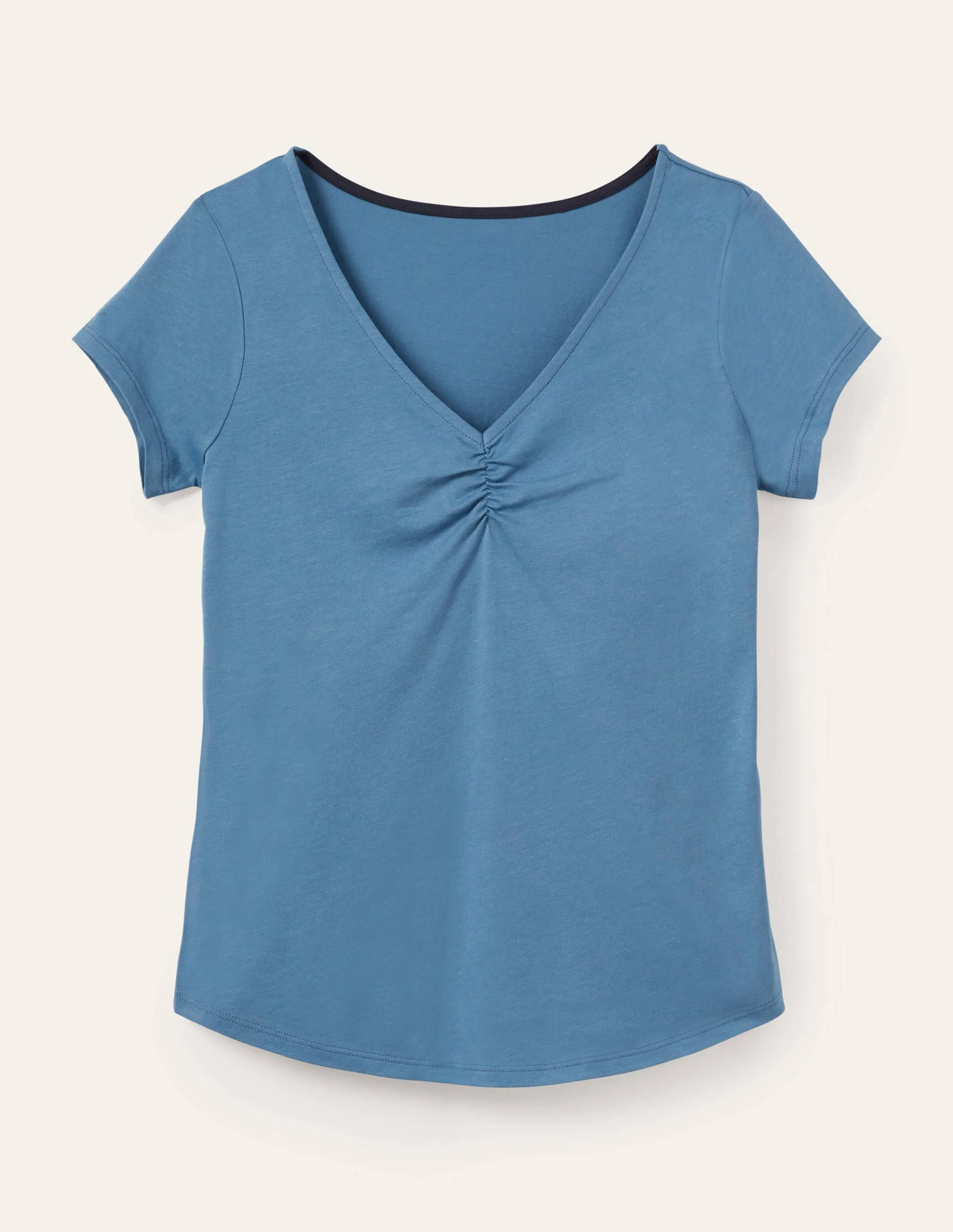 Superweiches T-Shirt mit gerafftem V-Ausschnitt-Azurblau - Image 5