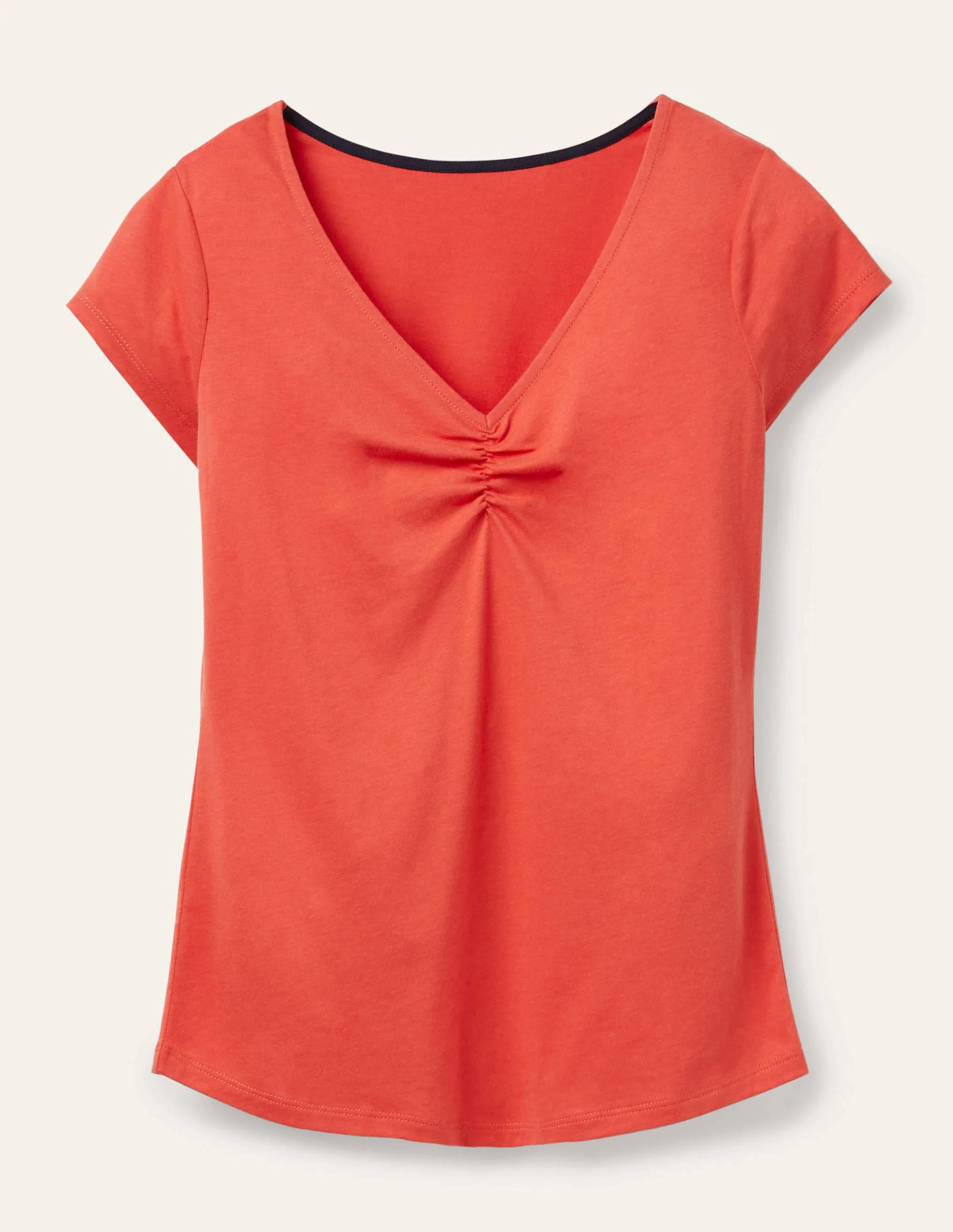 Superweiches T-Shirt mit gerafftem V-Ausschnitt-Kirschrot - Image 5