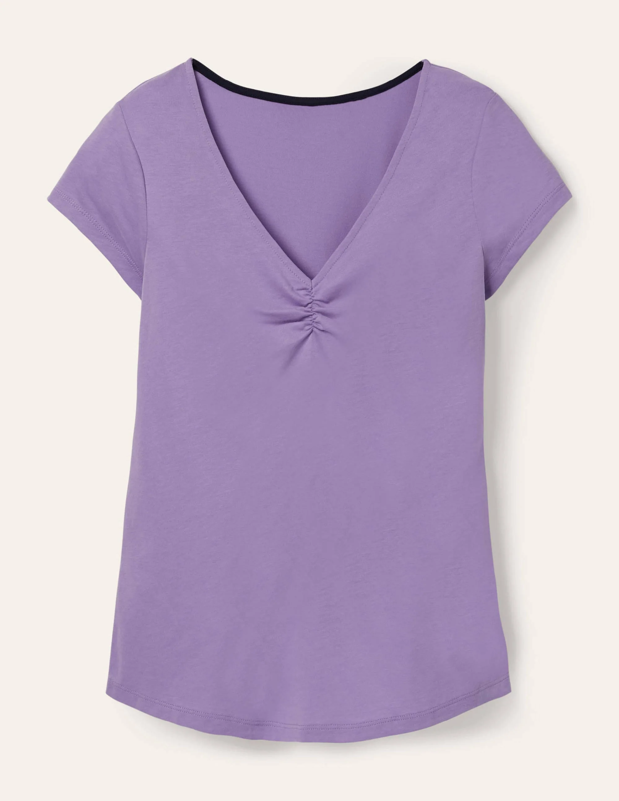 Superweiches T-Shirt mit gerafftem V-Ausschnitt-Kühles Violett - Image 5