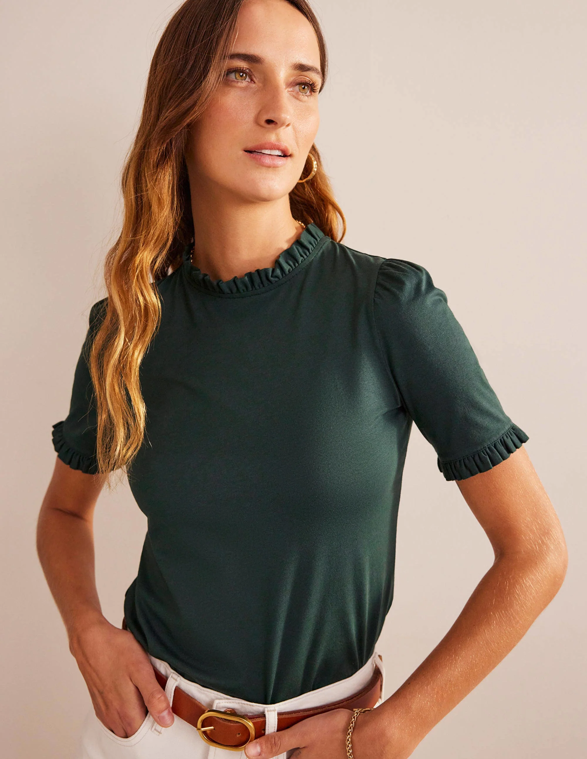 Superweiches T-Shirt mit Rüschendetail-Chatsworth-Grün