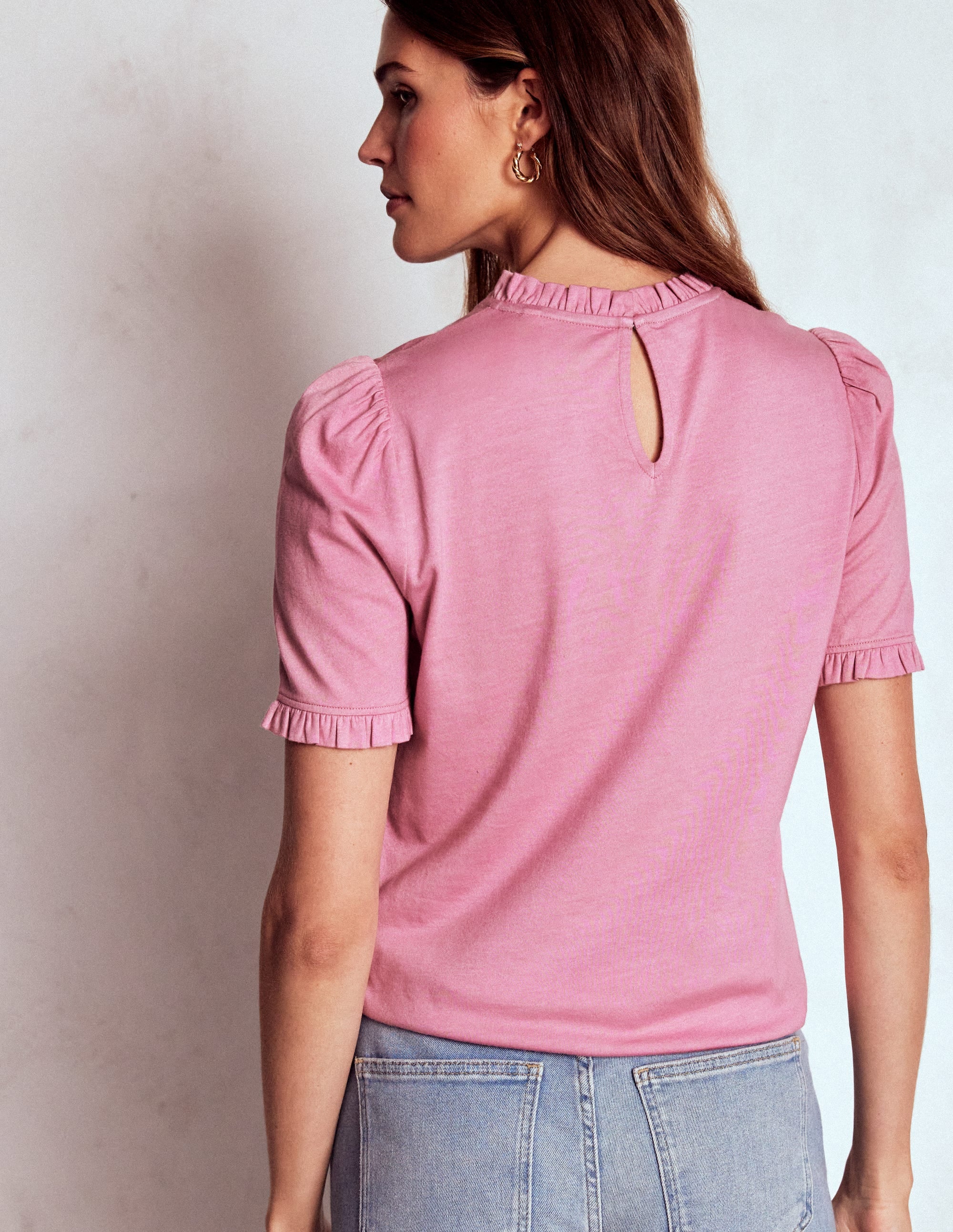 Superweiches T-Shirt mit Rüschendetail-Kirschblütenrosa - Image 3