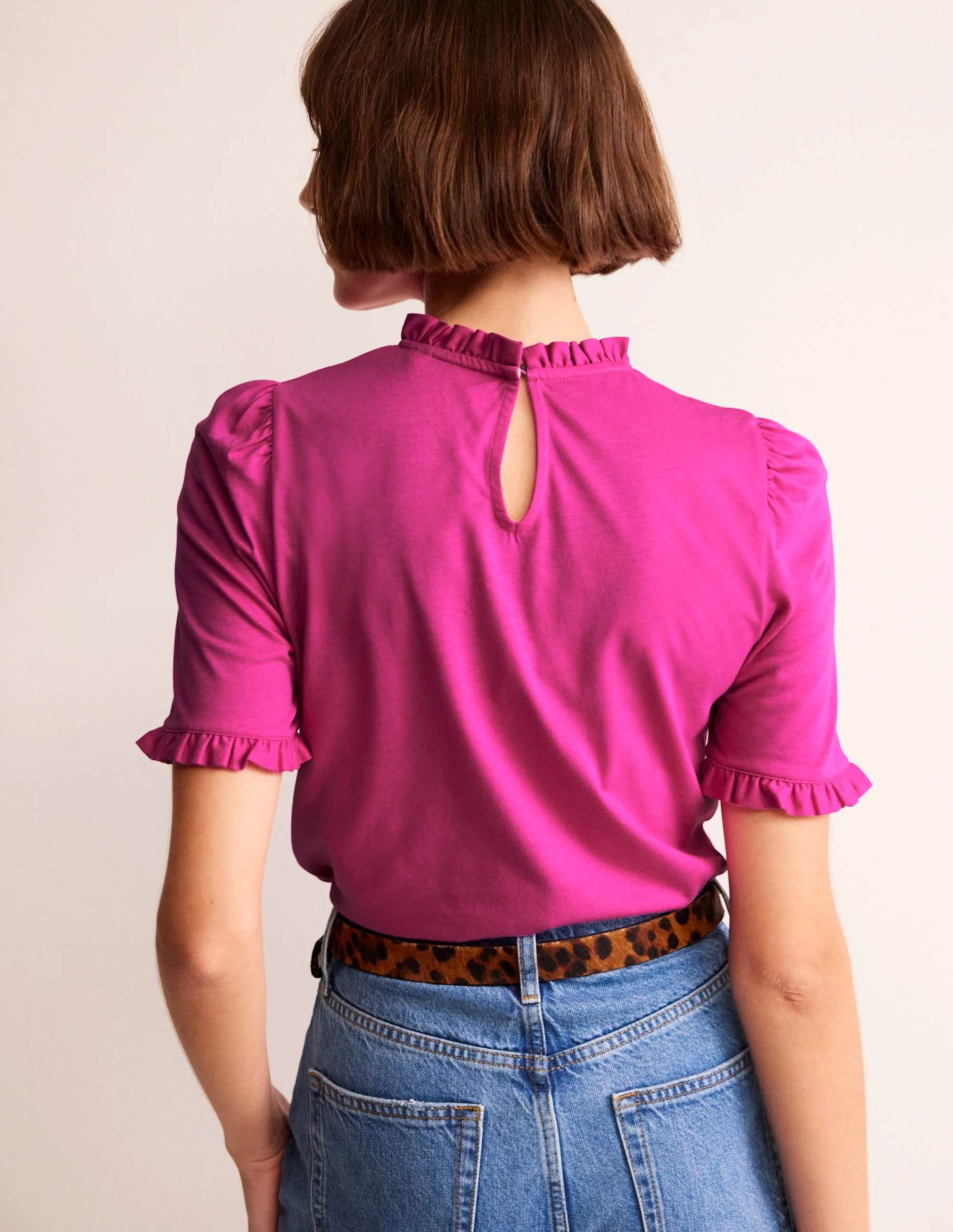 Superweiches T-Shirt mit Rüschendetail-Magenta - Image 3