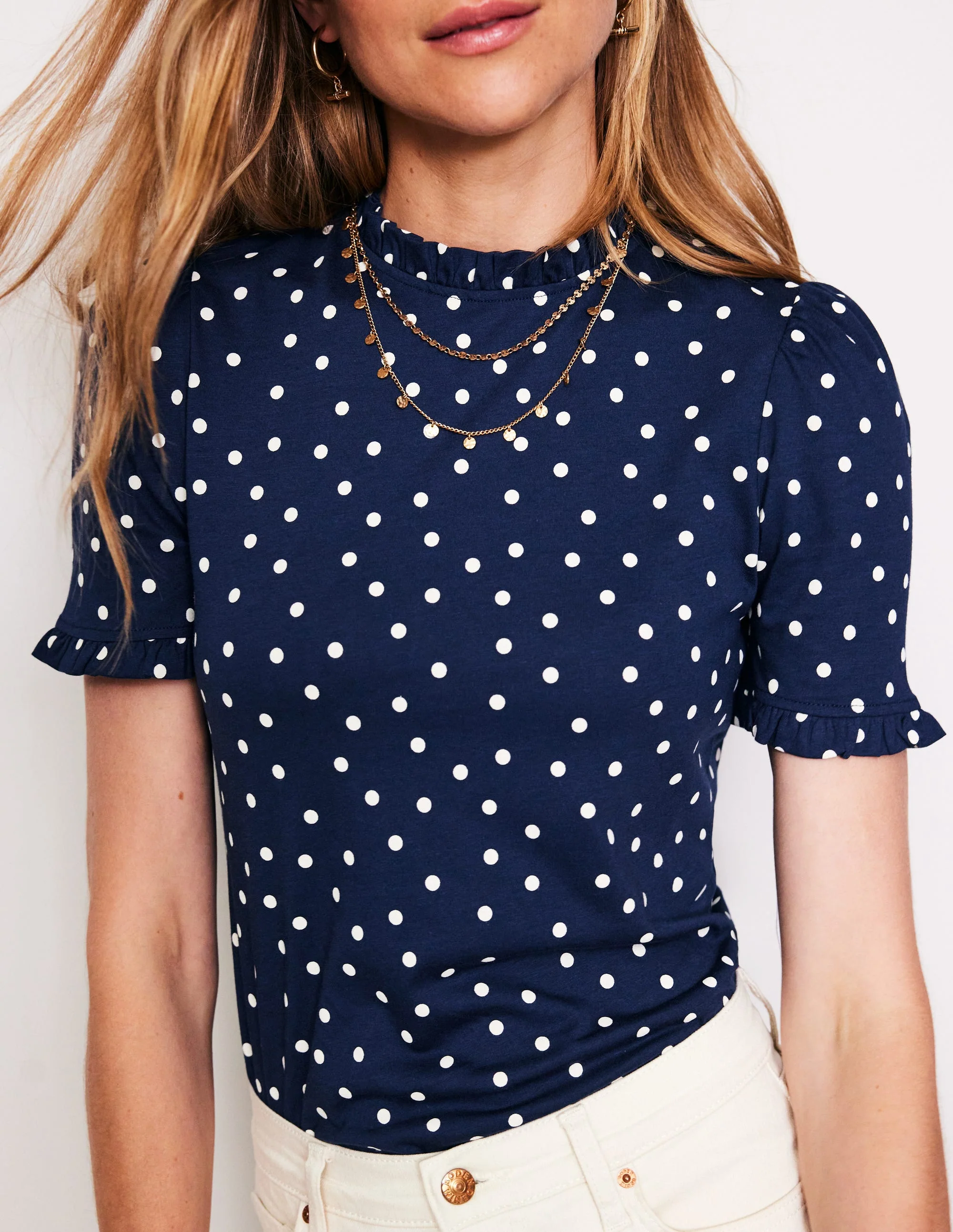 Superweiches T-Shirt mit Rüschendetail-Marineblau, Einzelne Punkte - Image 2
