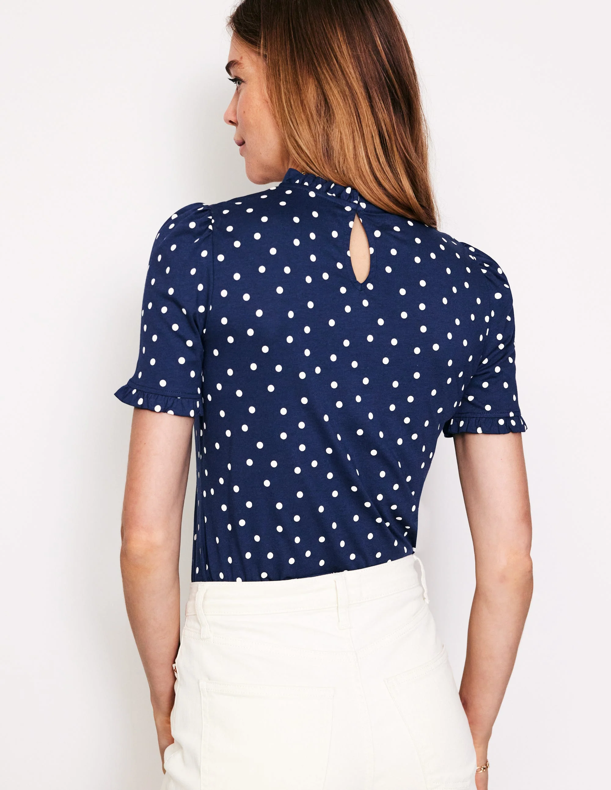Superweiches T-Shirt mit Rüschendetail-Marineblau, Einzelne Punkte - Image 3