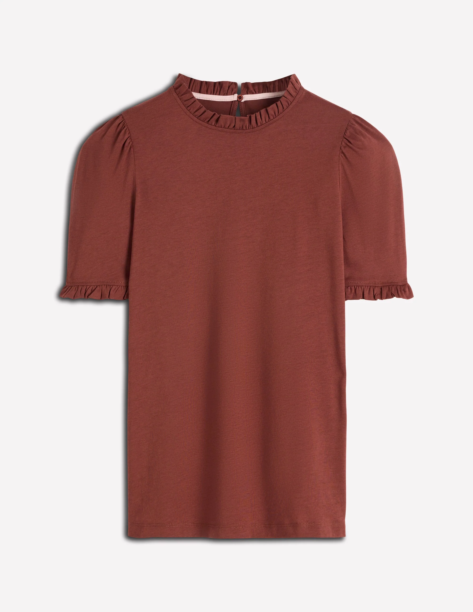 Superweiches T-Shirt mit Rüschendetail-Rostbraun - Image 5