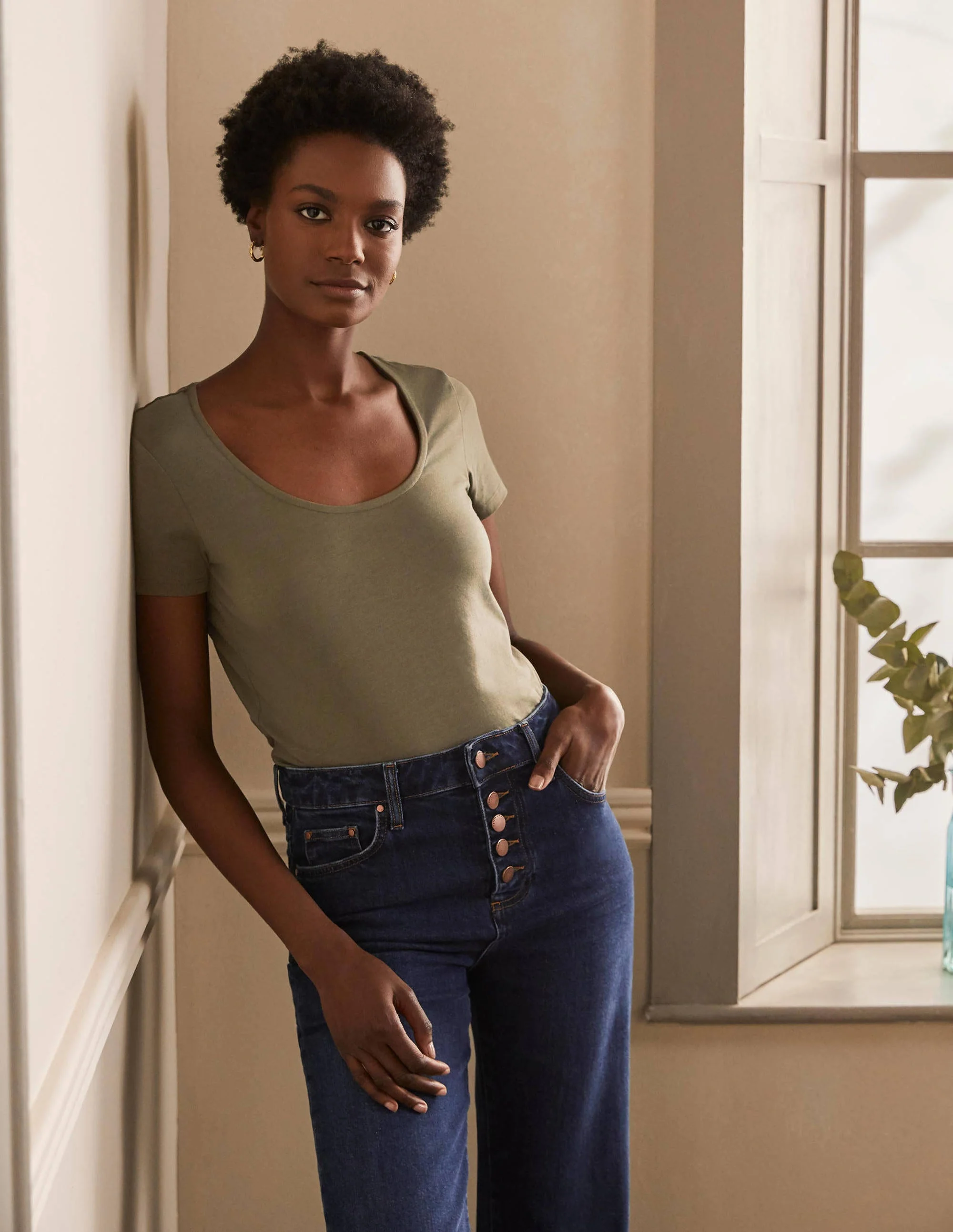 Superweiches T-shirt mit Rundhalsausschnitt-Klassisches Khaki
