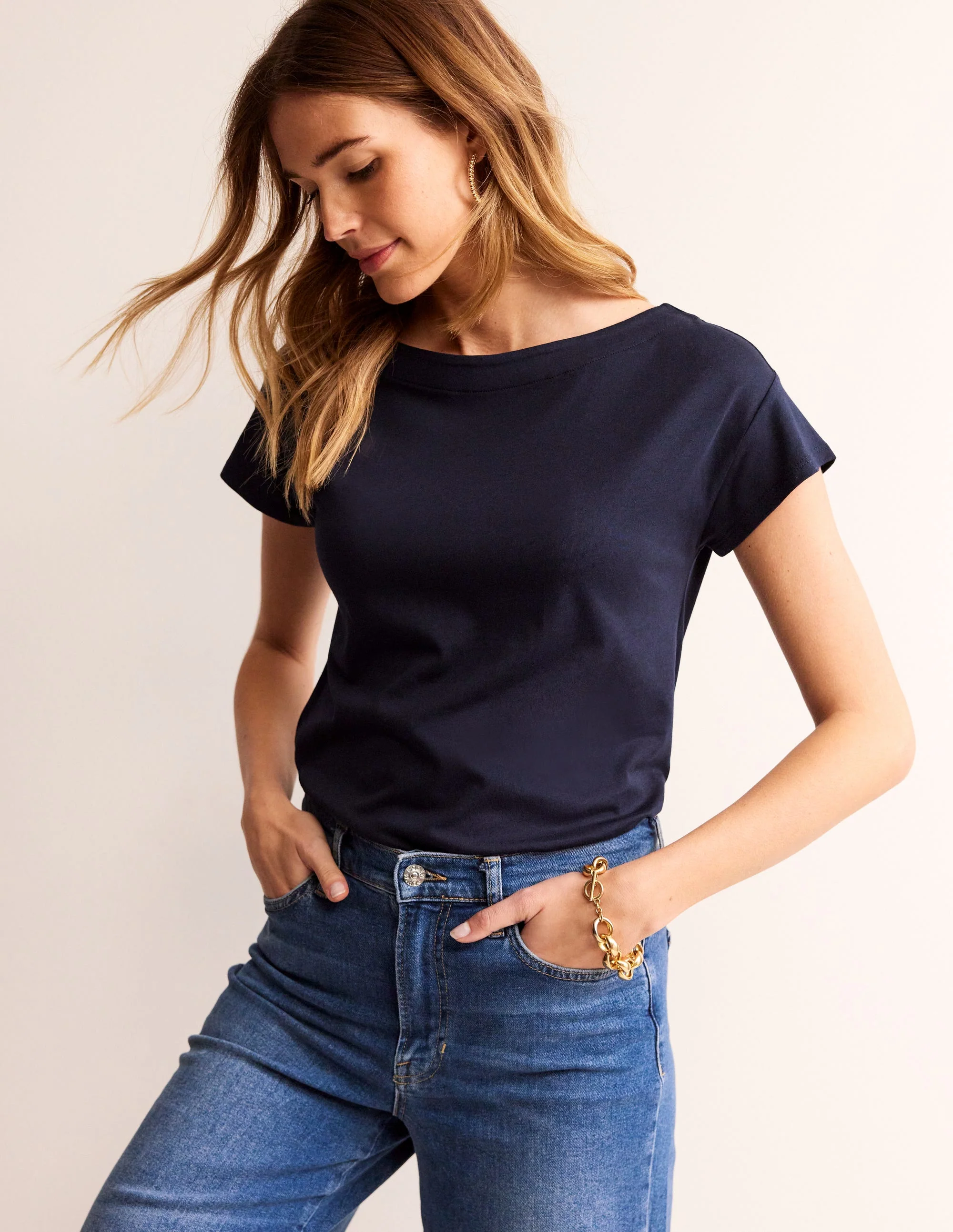 Superweiches T-Shirt mit U-Boot-Ausschnitt-Aqua Marine Marl - Image 4