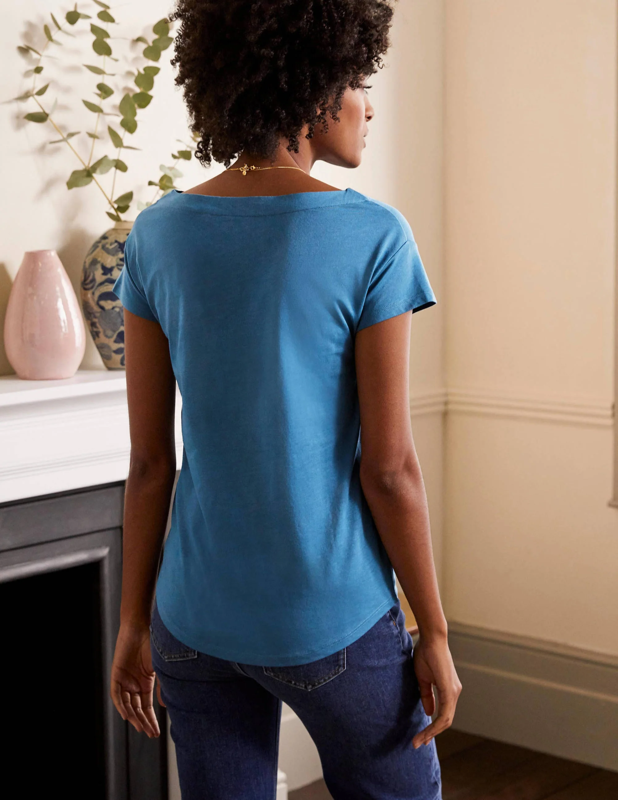 Superweiches T-Shirt mit U-Boot-Ausschnitt-Azurblau - Image 3