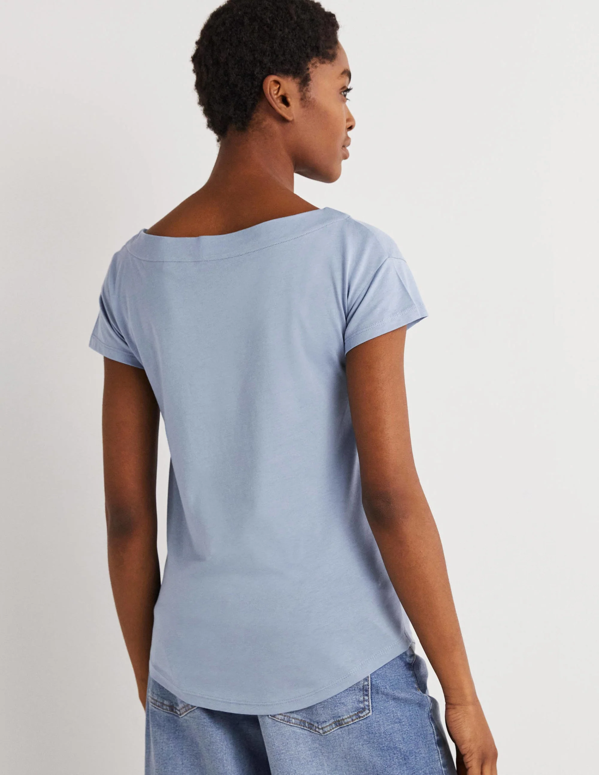 Superweiches T-Shirt mit U-Boot-Ausschnitt-Graublau - Image 3