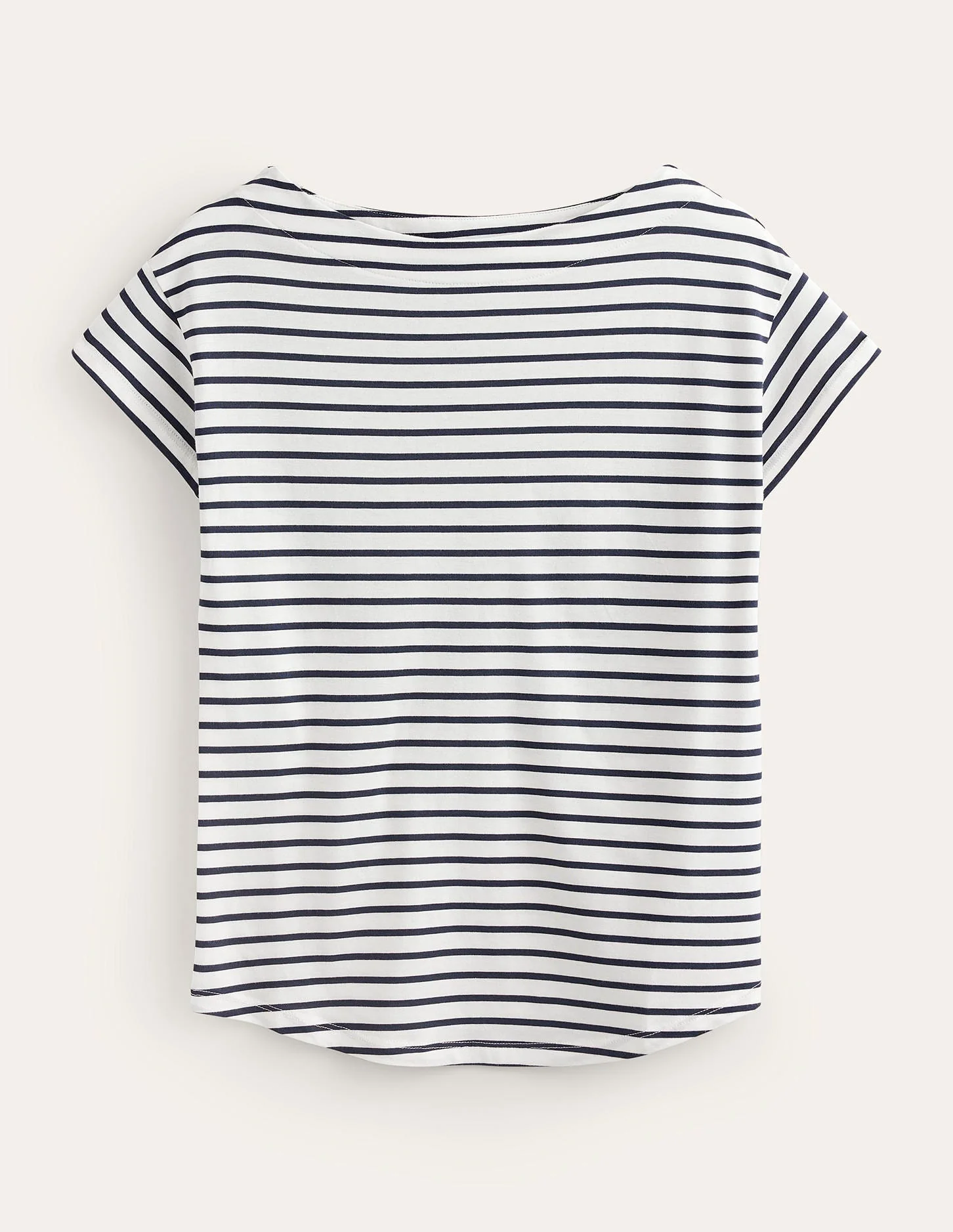 Superweiches T-Shirt mit U-Boot-Ausschnitt-Naturweiß/Navy, Gestreift - Image 5