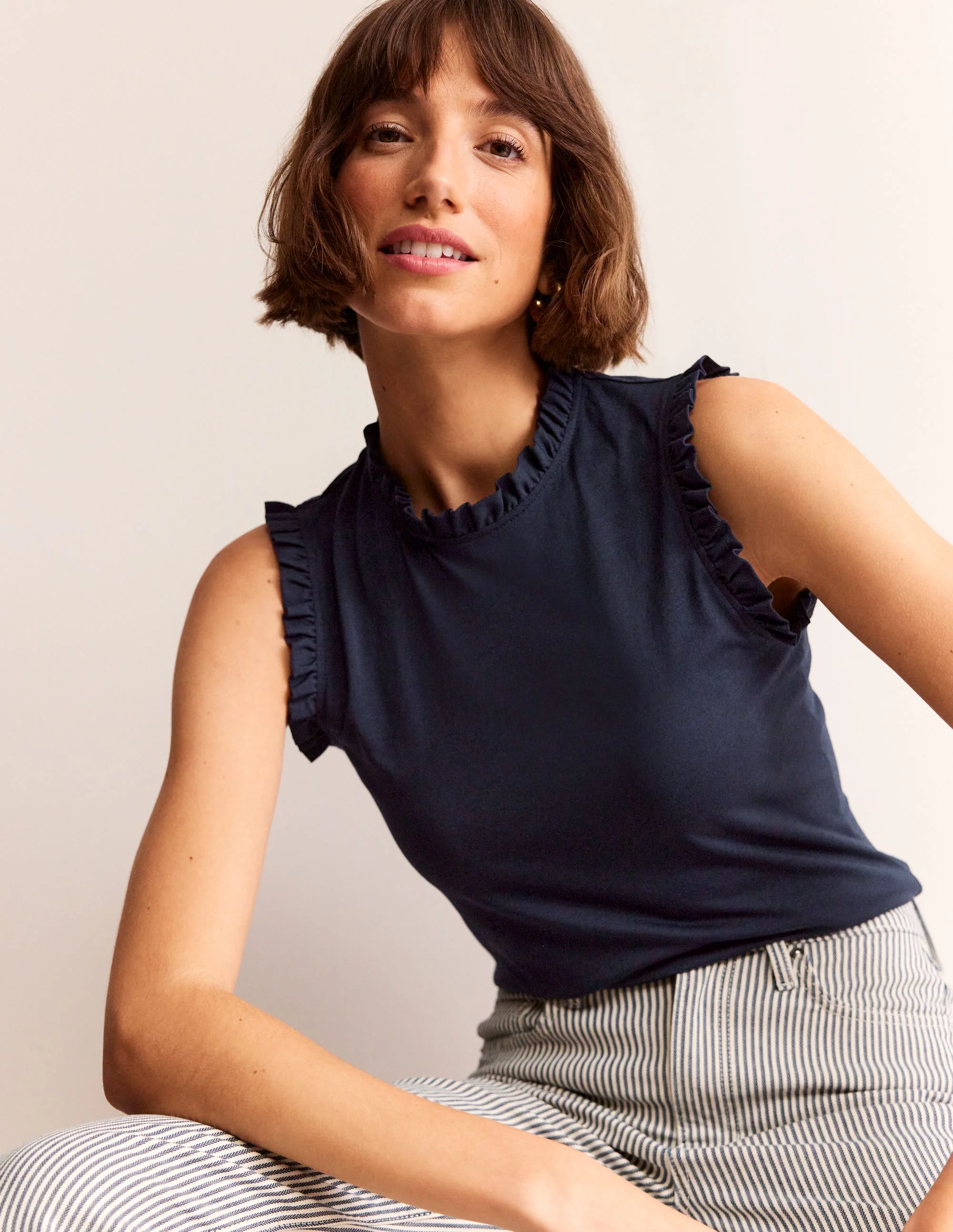 Superweiches Top mit Rüschendetail-Aqua Marine Marl