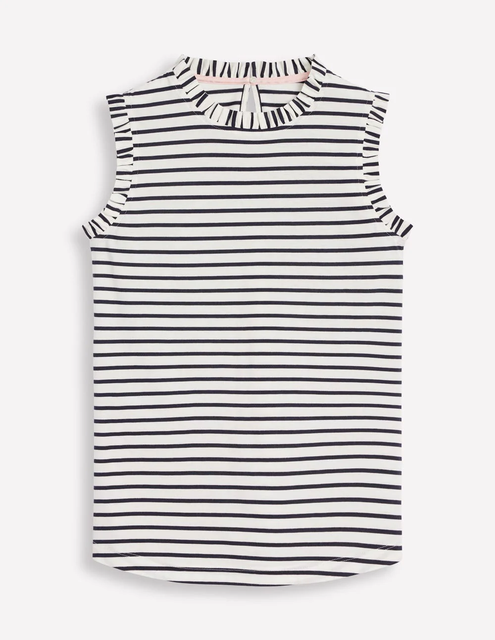 Superweiches Top mit Rüschendetail-Naturweiß/Navy, Gestreift - Image 5