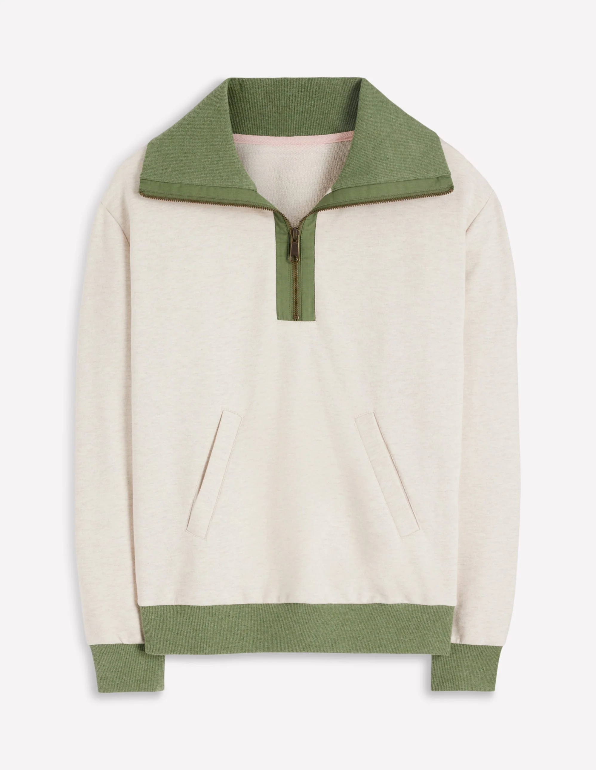 Sweatshirt in Blockfarben-Khaki und Haferbeige meliert - Image 5