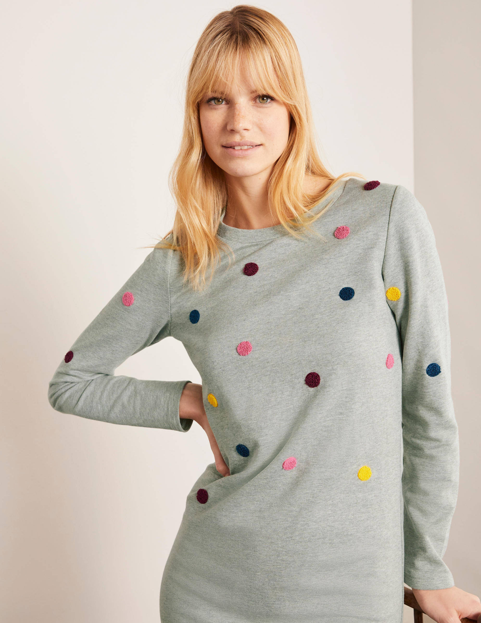 Sweatshirt-Kleid-Grau Meliert, Bouclé-Punkte - Image 3
