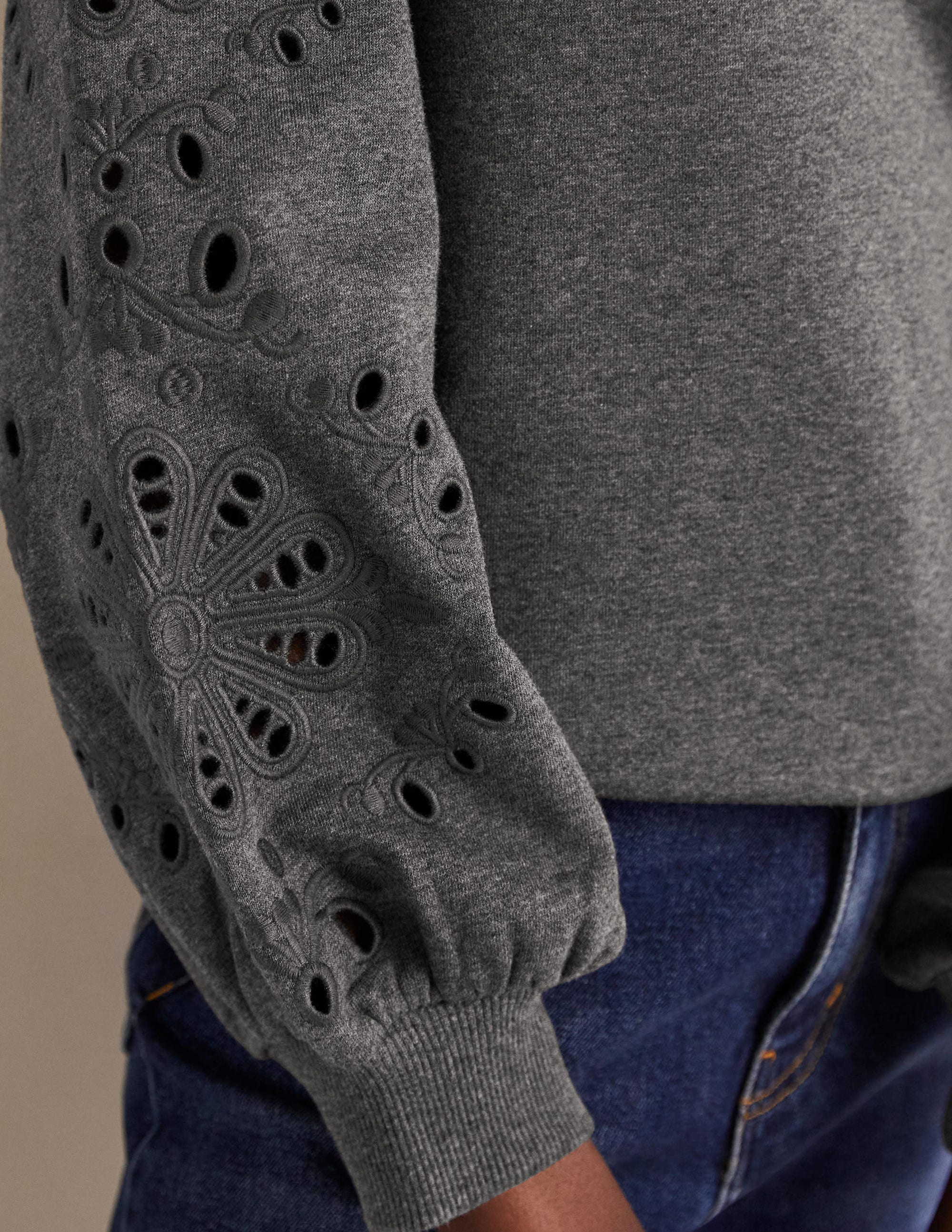 Sweatshirt mit Blousonärmeln-Anthrazit Meliert - Image 2