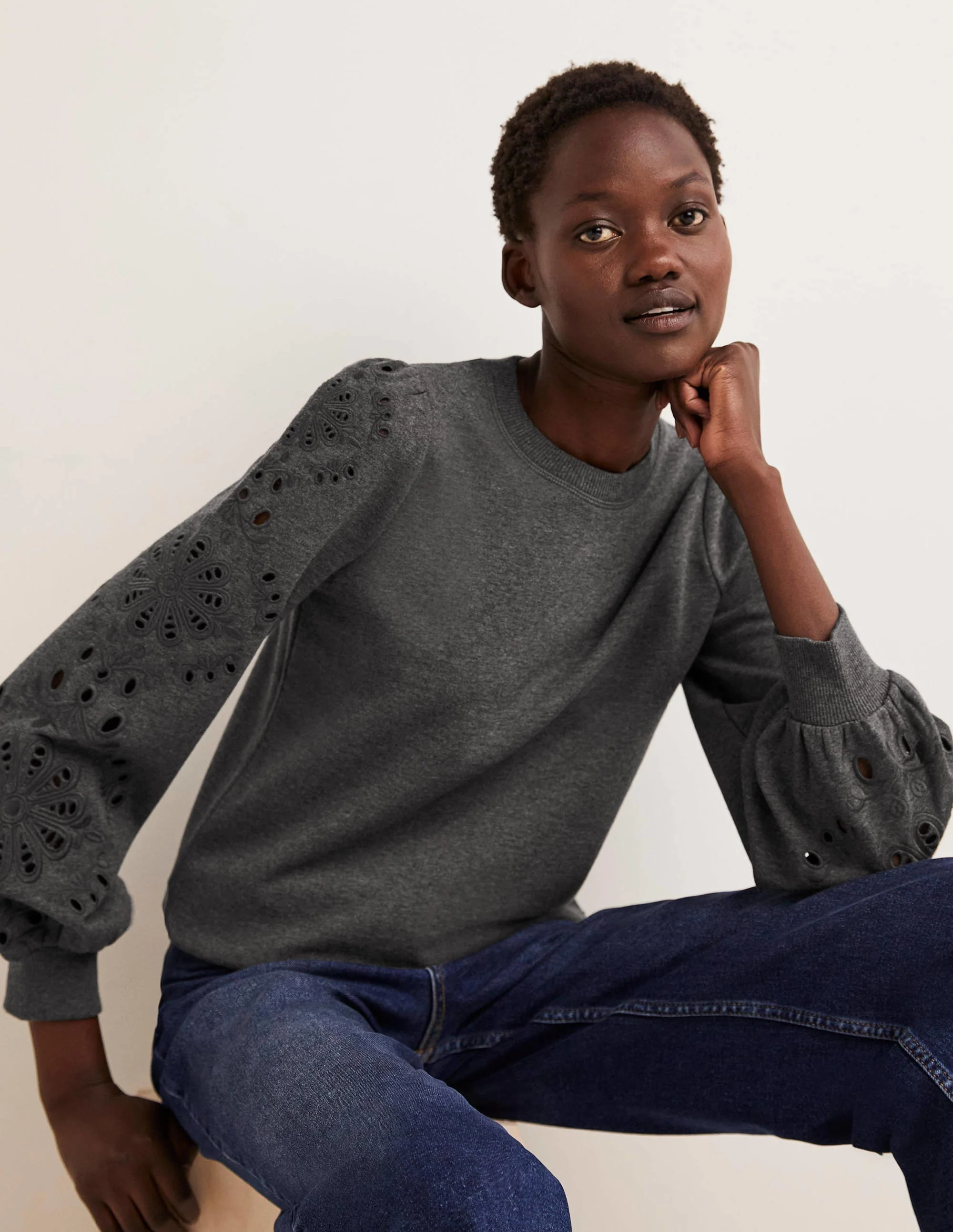 Sweatshirt mit Blousonärmeln-Anthrazit Meliert - Image 4