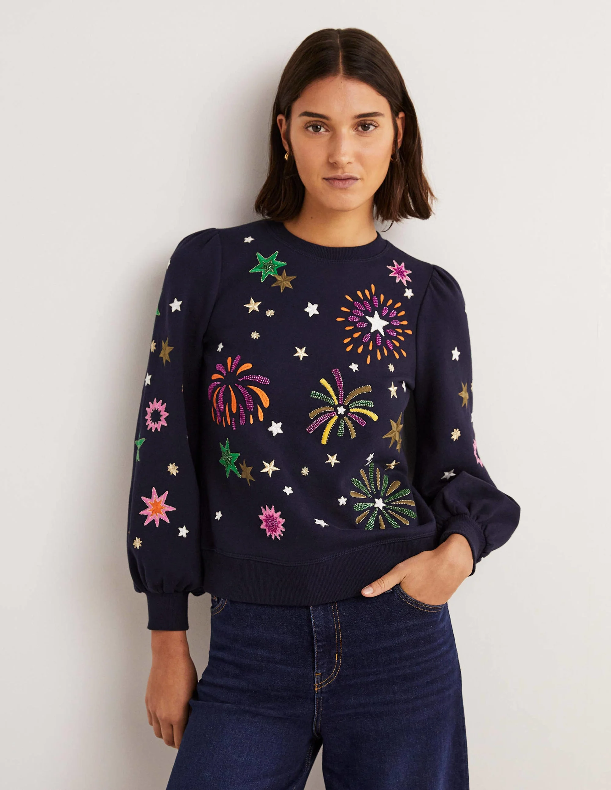 Sweatshirt mit Blousonärmeln-Navy, Feuerwerk