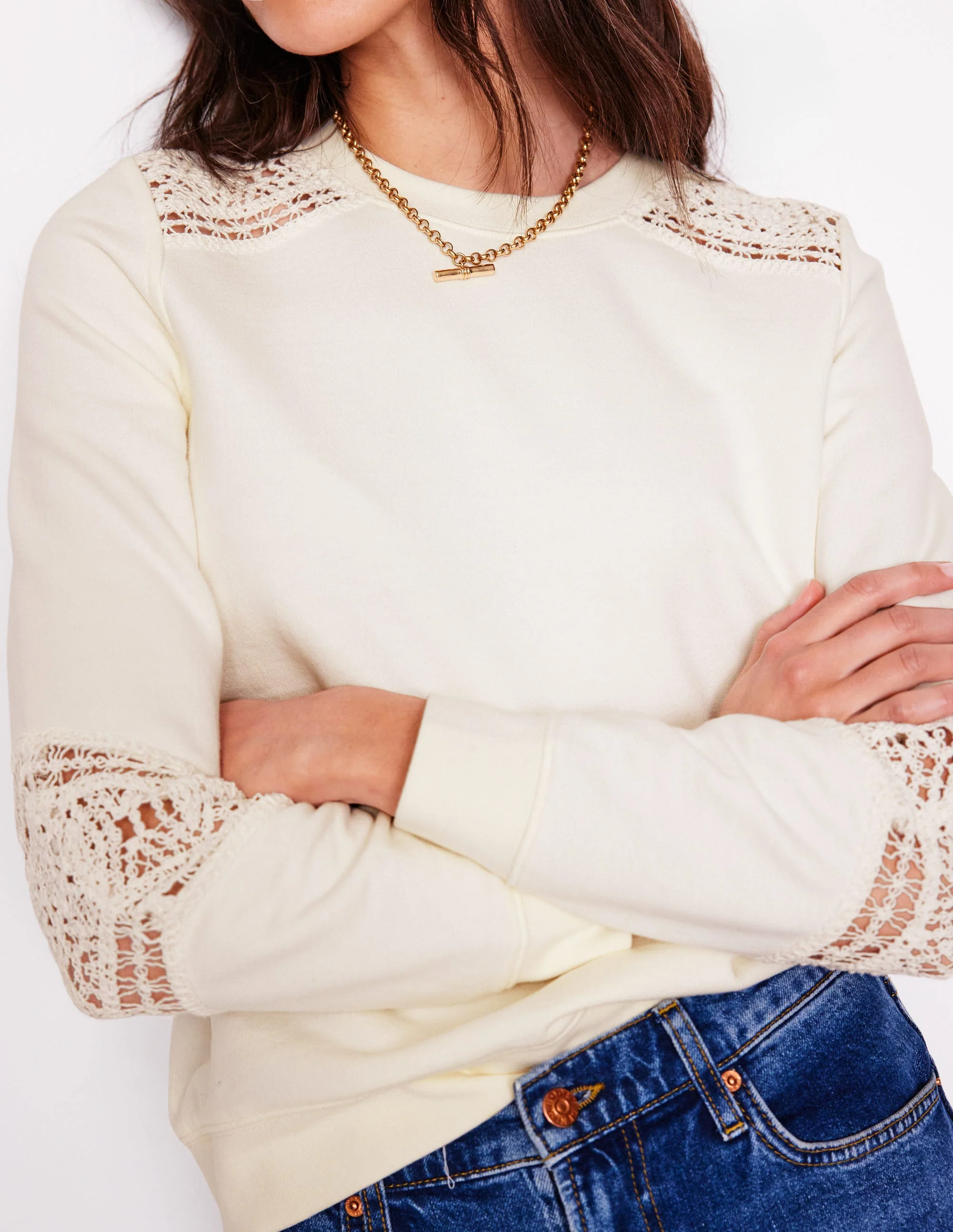 Sweatshirt mit Häkelbesatz-Naturweiß - Image 2