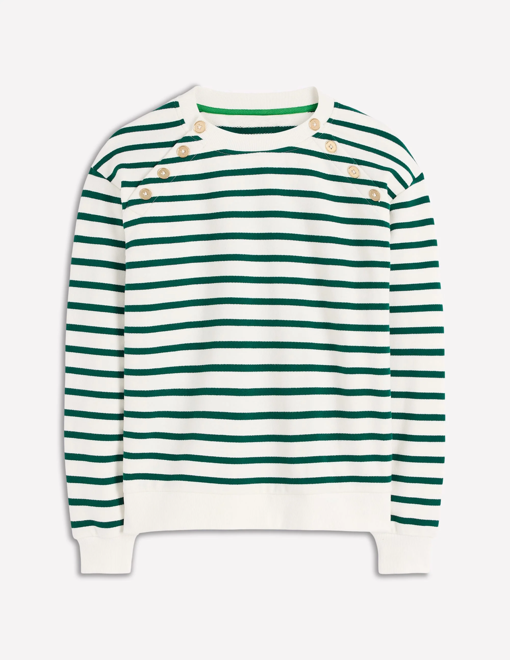 Sweatshirt mit Knopfdetail-Dunkles Smaragdgrün, Naturweiß - Image 5