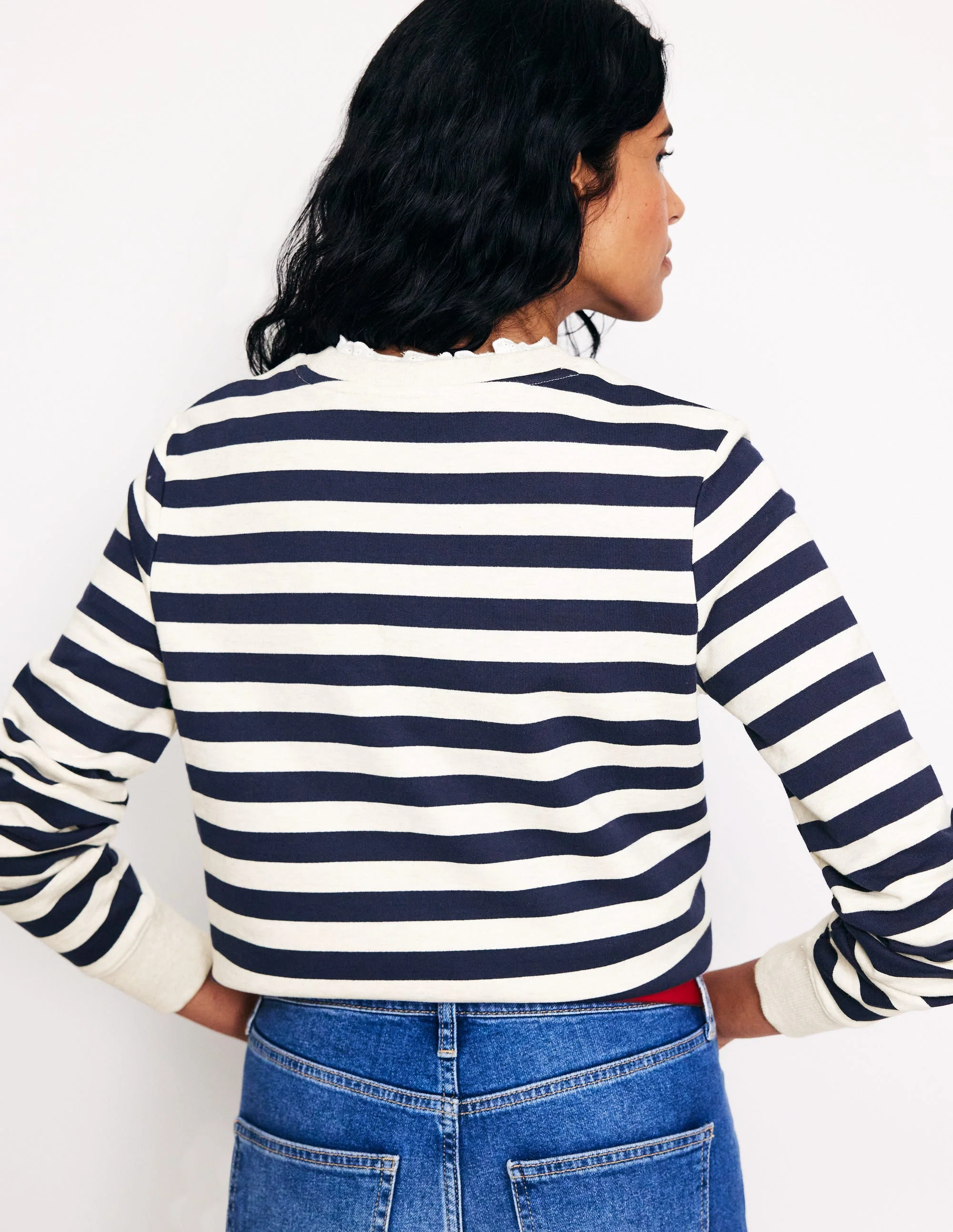 Sweatshirt mit Lochstickerei-Marineblau, Grau Meliert Gestreift - Image 3