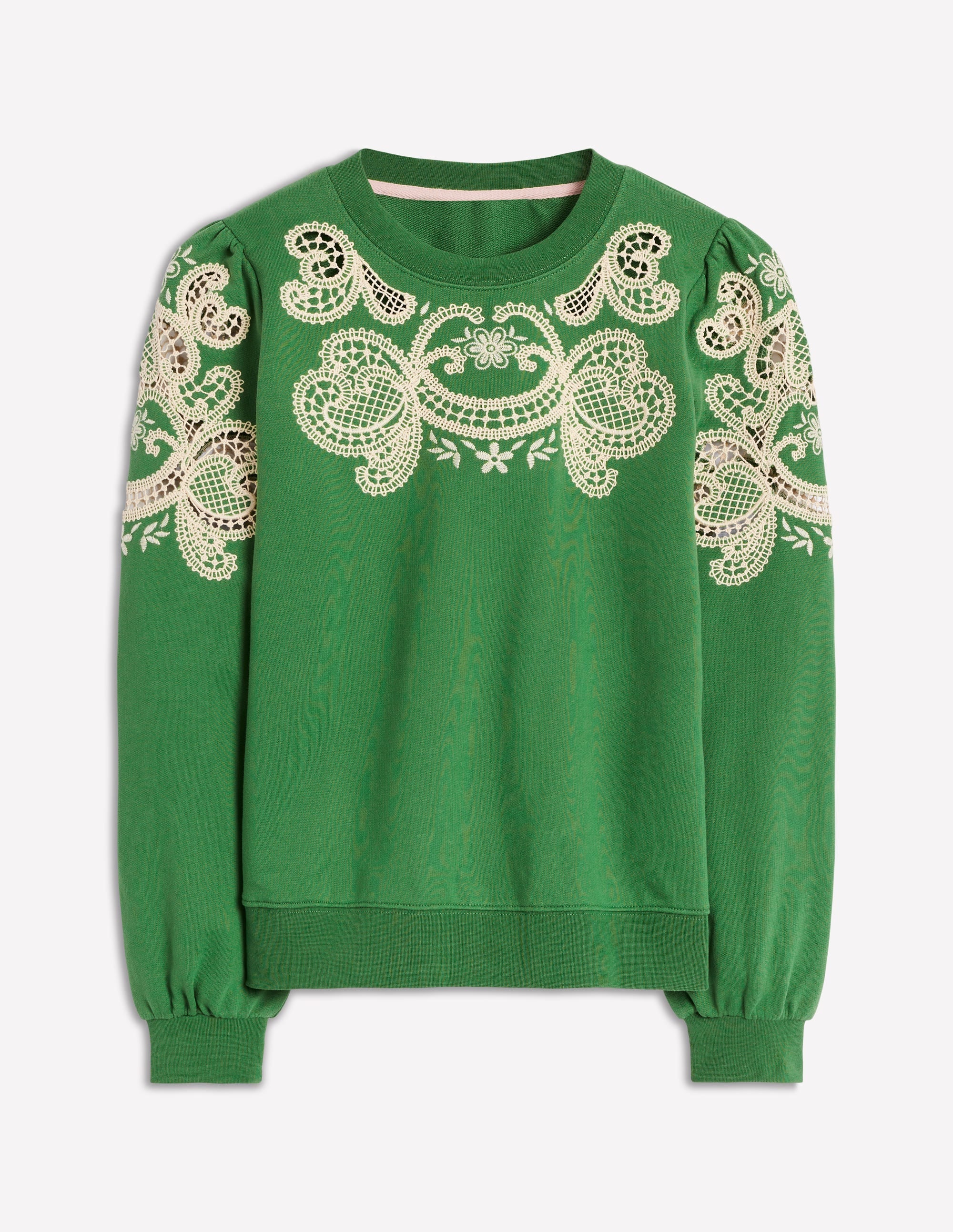 Sweatshirt mit Puffärmeln und Cutwork-Design-Paradiesgrün - Image 5