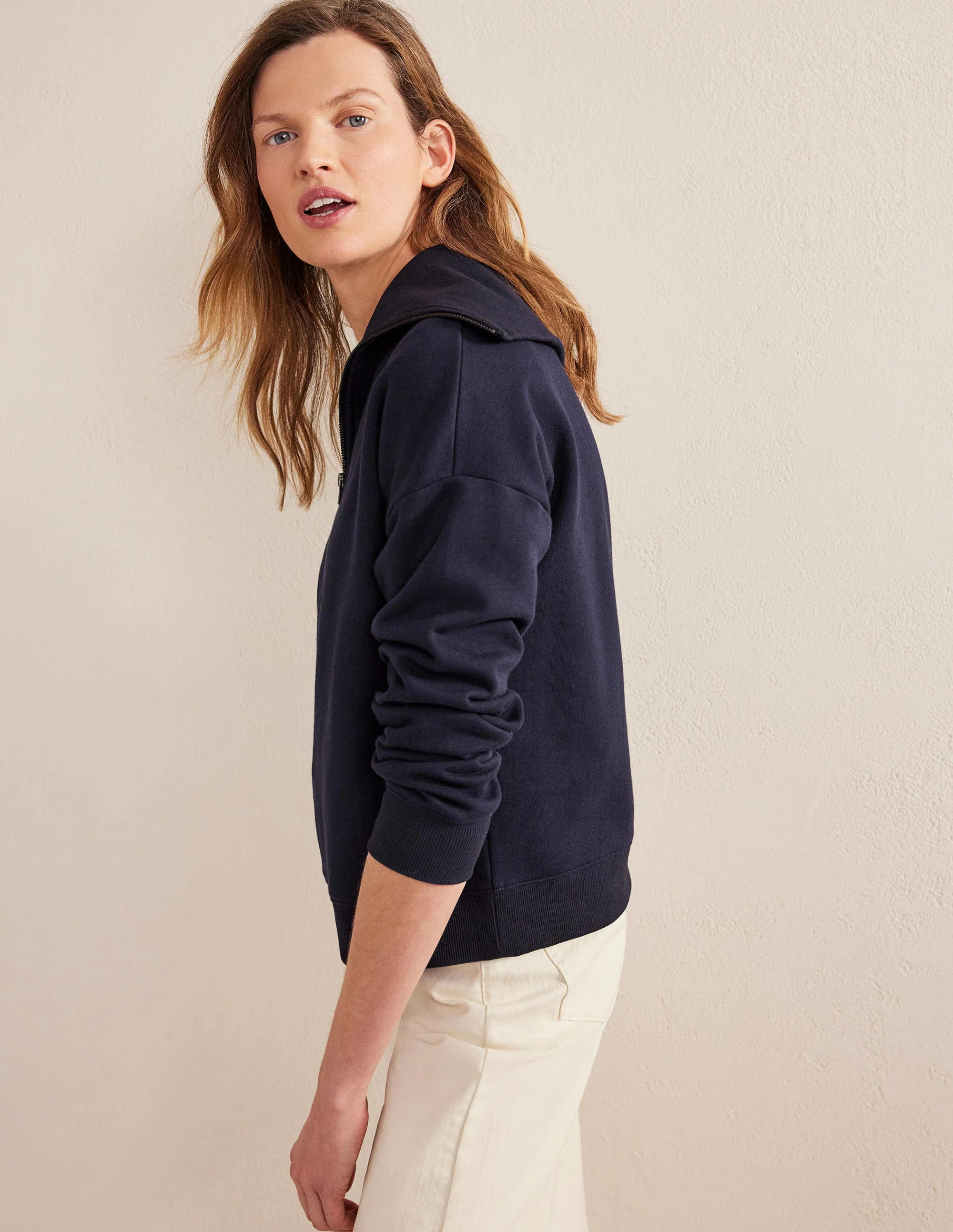 Sweatshirt mit Trichterkragen und Reißverschluss-Marineblau - Image 4