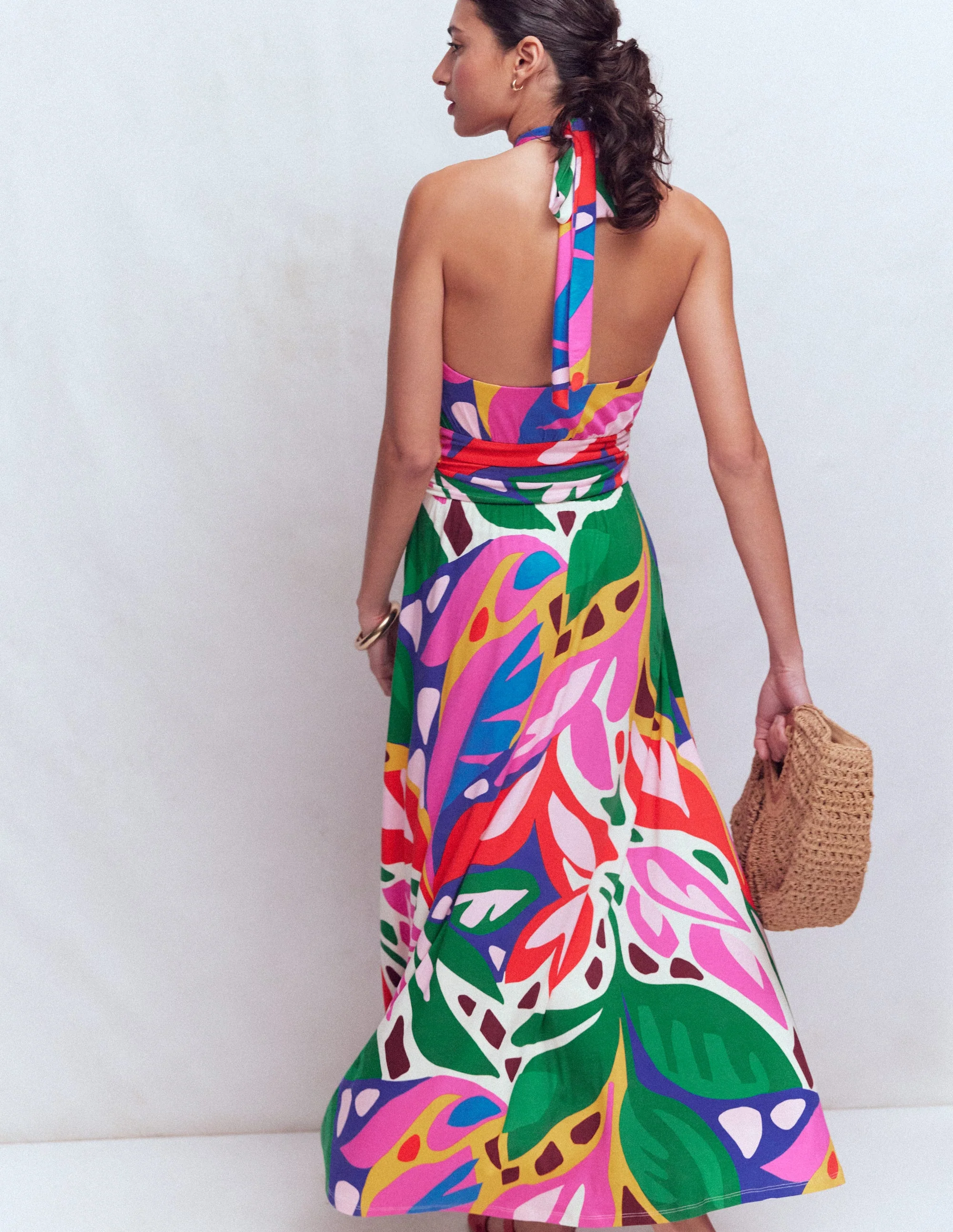 Sydney Jerseykleid mit gedrehtem Ausschnitt-Bunt, Blattkaskade - Image 3