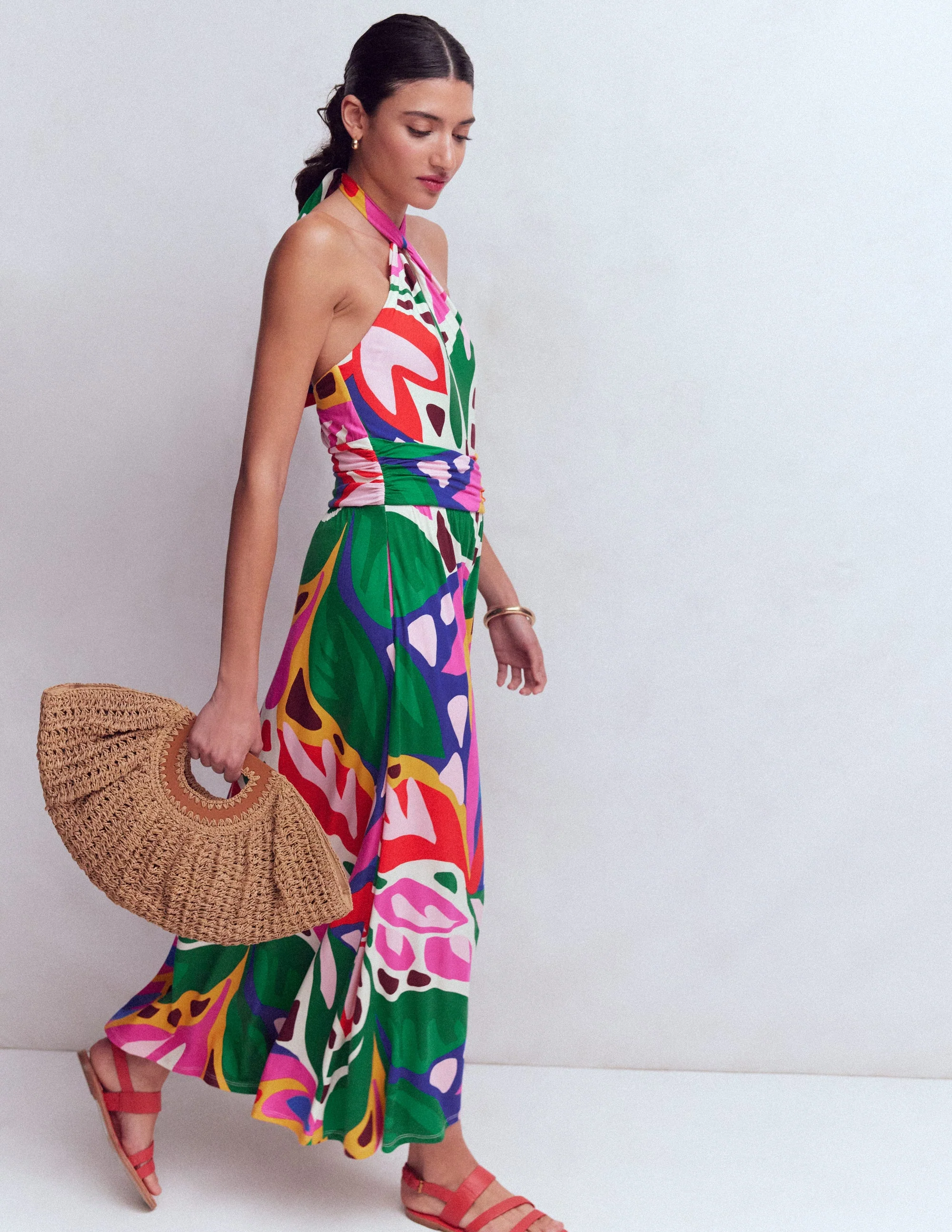Sydney Jerseykleid mit gedrehtem Ausschnitt-Bunt, Blattkaskade - Image 4