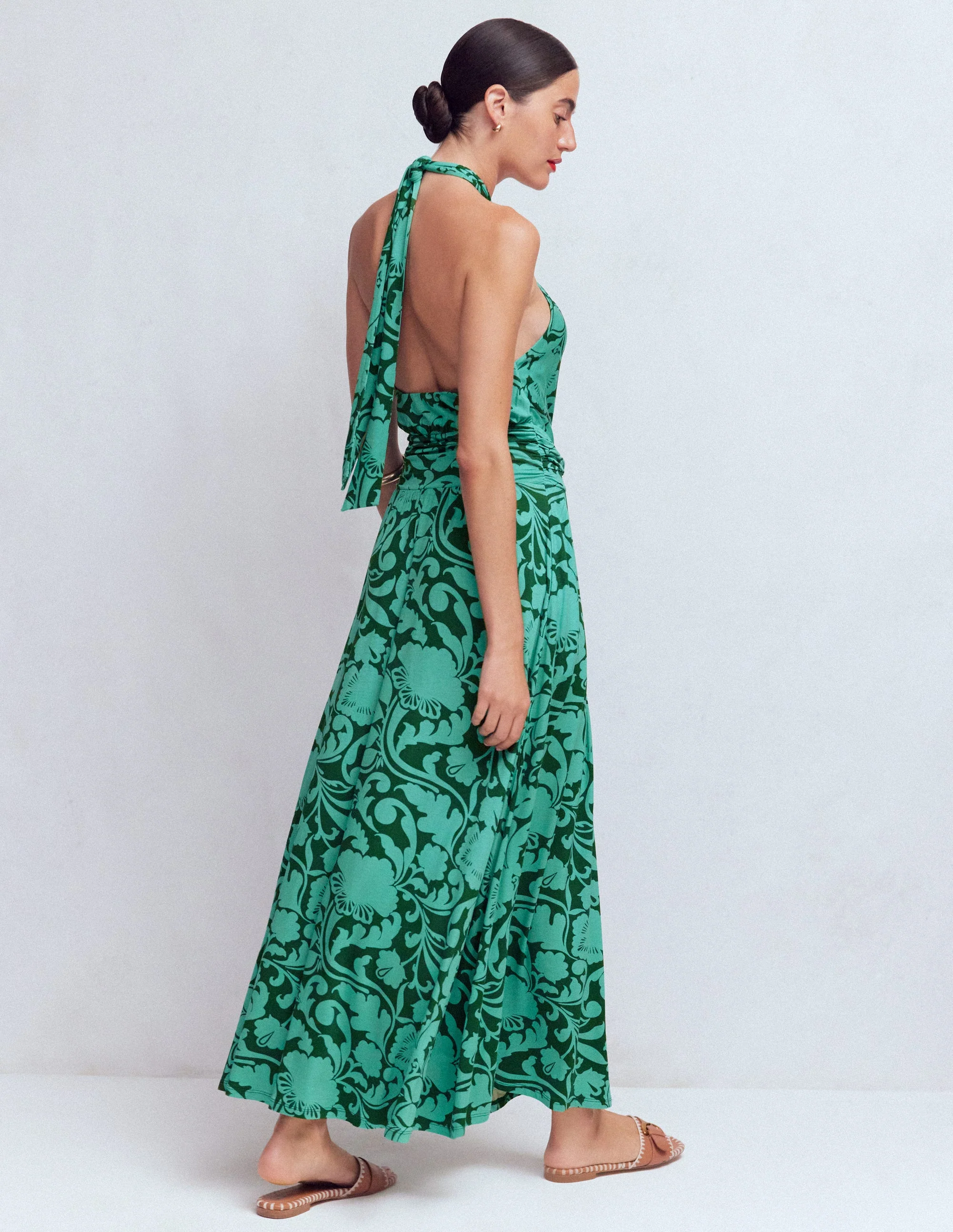 Sydney Jerseykleid mit gedrehtem Ausschnitt-Grün, Blühende Wiese - Image 3