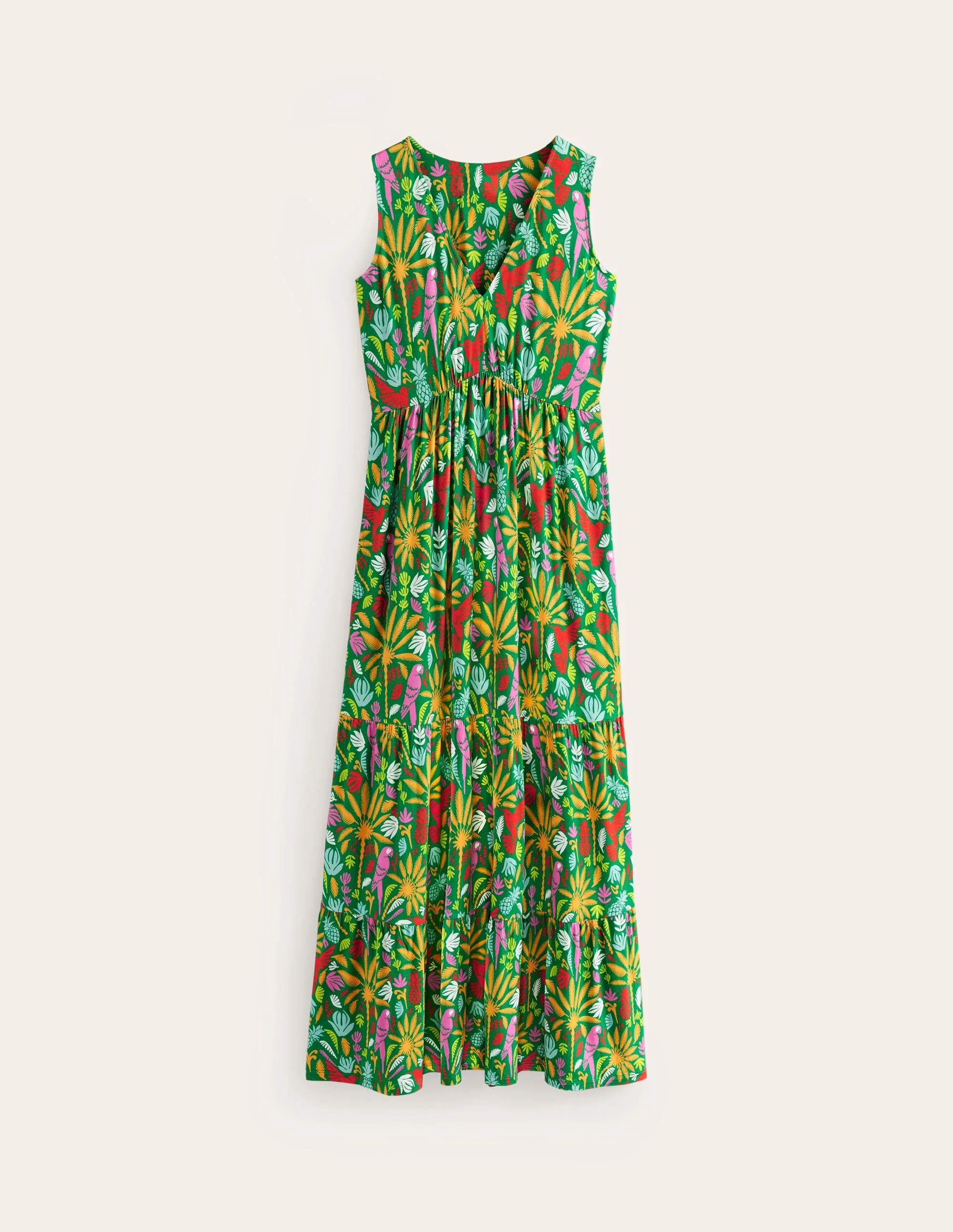 Sylvia Maxi-Stufenkleid aus Jersey-Grün, Tropisches Paradies - Image 6