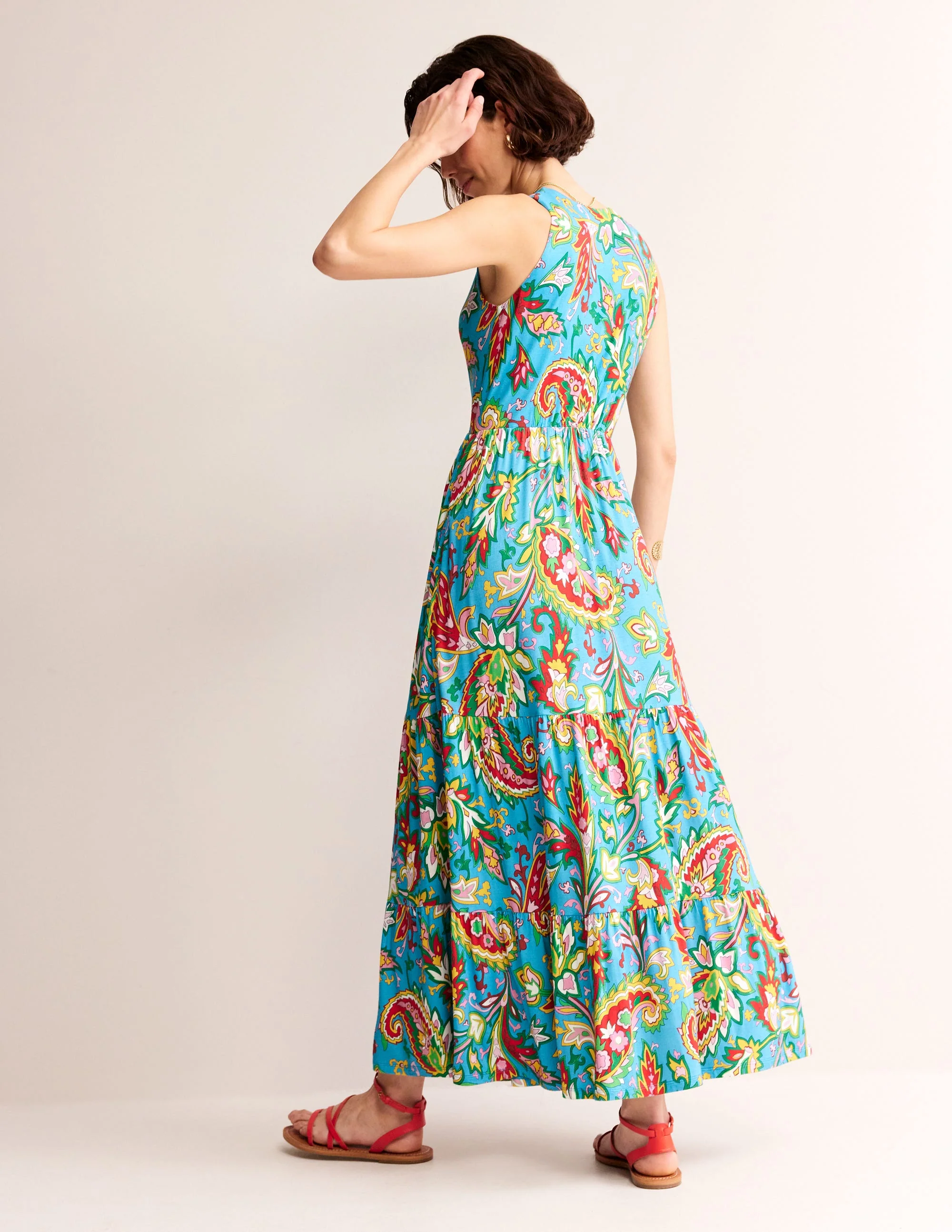 Sylvia Maxi-Stufenkleid aus Jersey-Lebhaftes Blau, Paisley Azurblau - Image 3