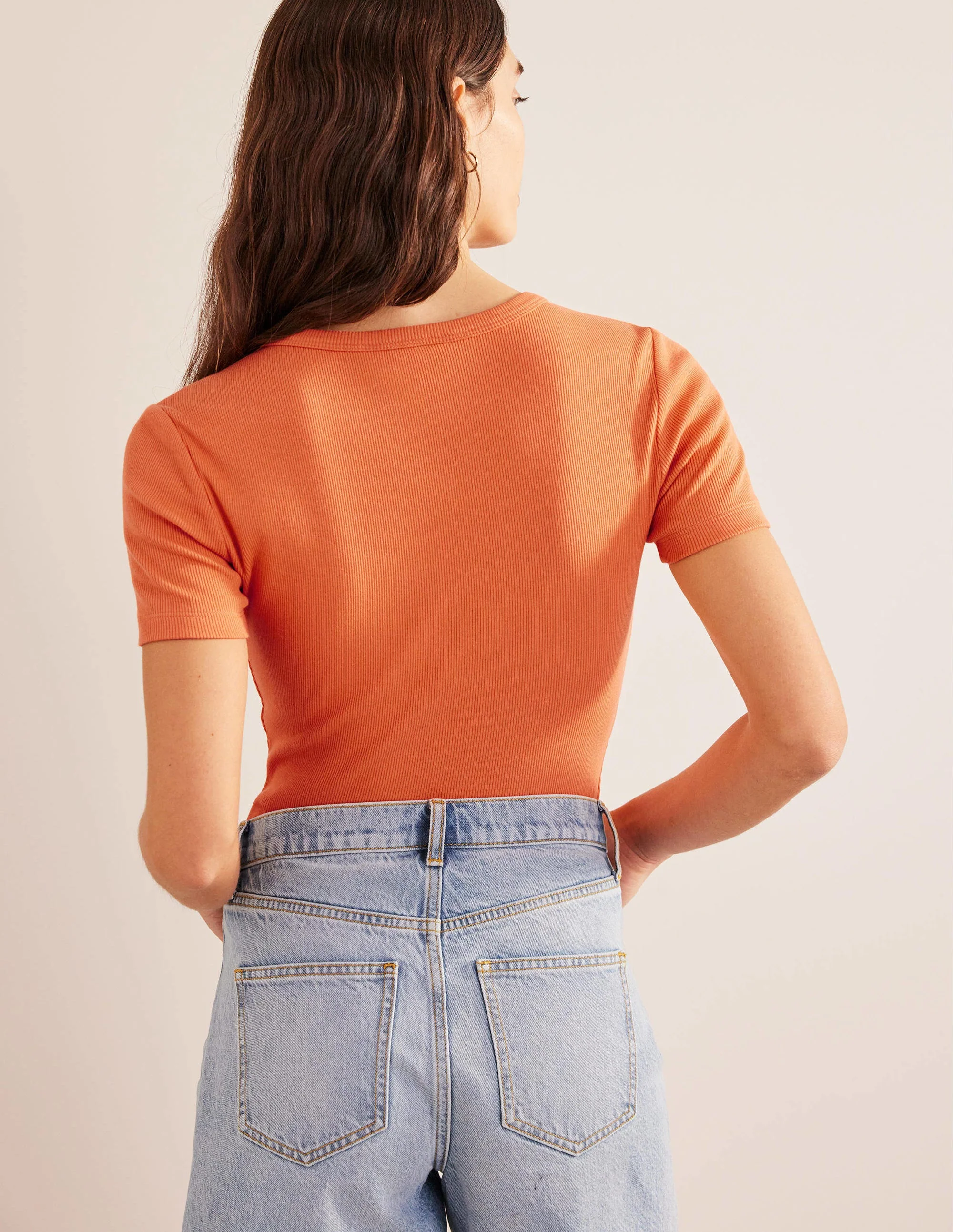 T-Shirt aus Baumwoll-Rippstrick-Gedecktes Orange - Image 3