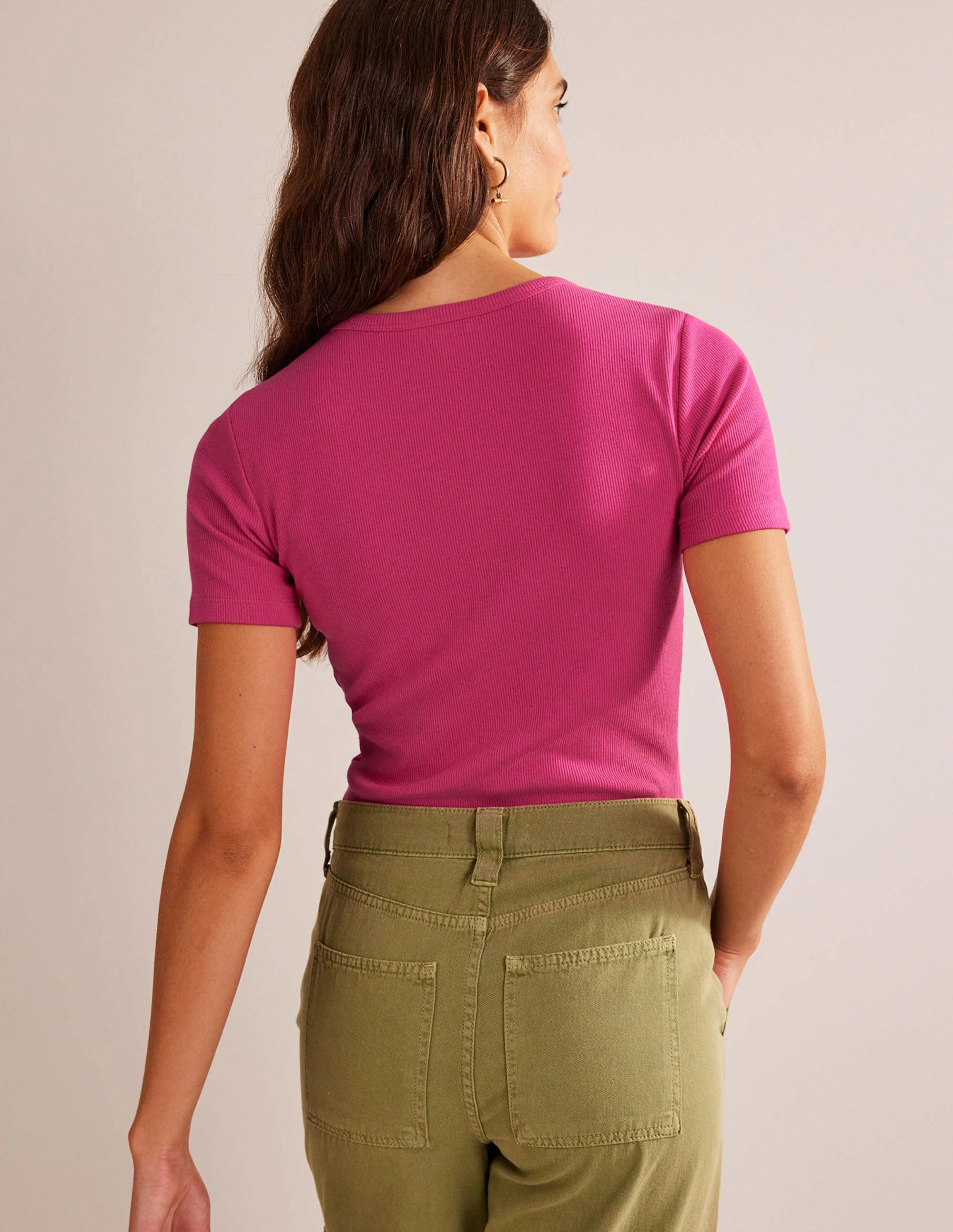 T-Shirt aus Baumwoll-Rippstrick-Kabarettrosa - Image 3
