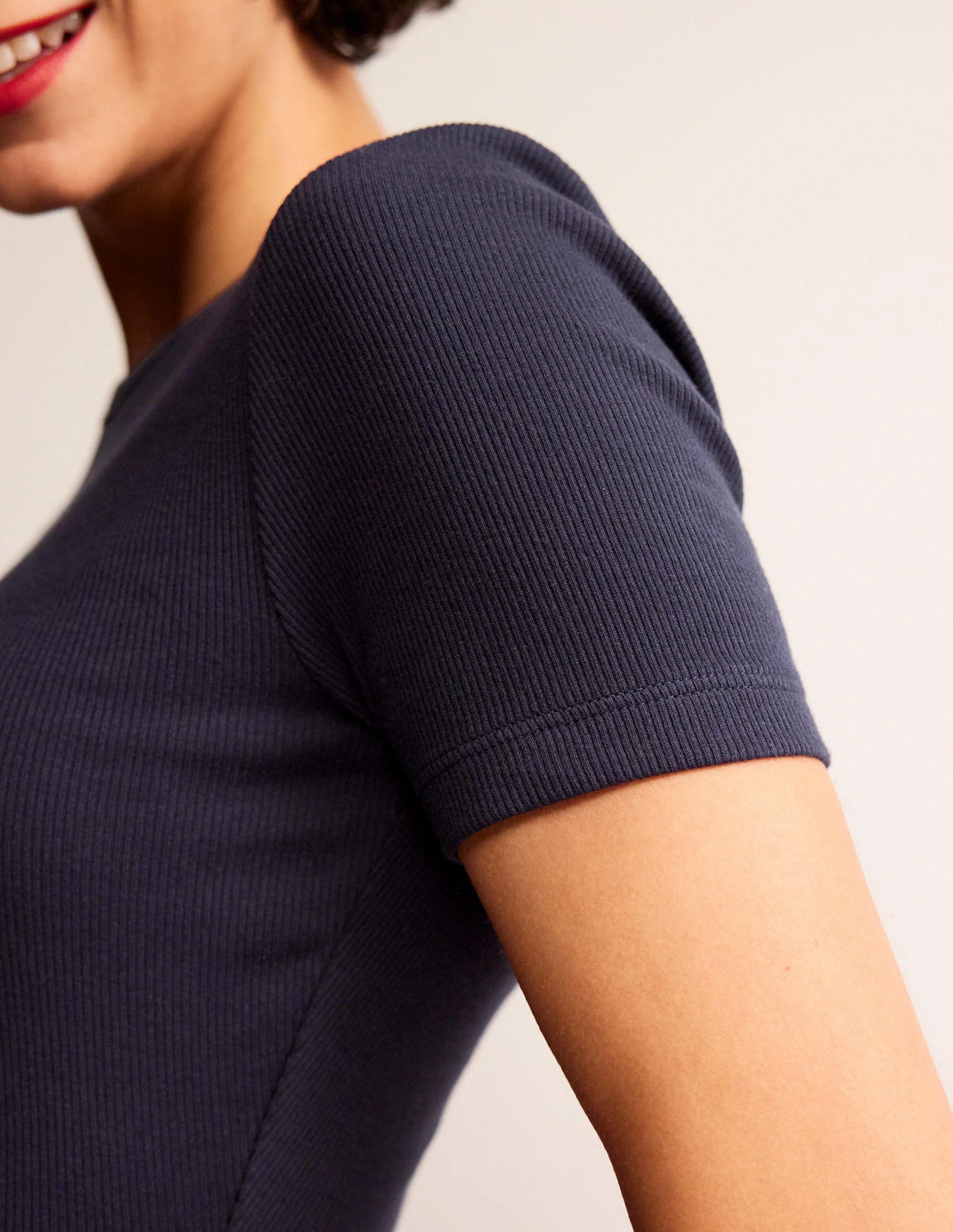 T-Shirt aus Baumwoll-Rippstrick-Marineblau - Image 2