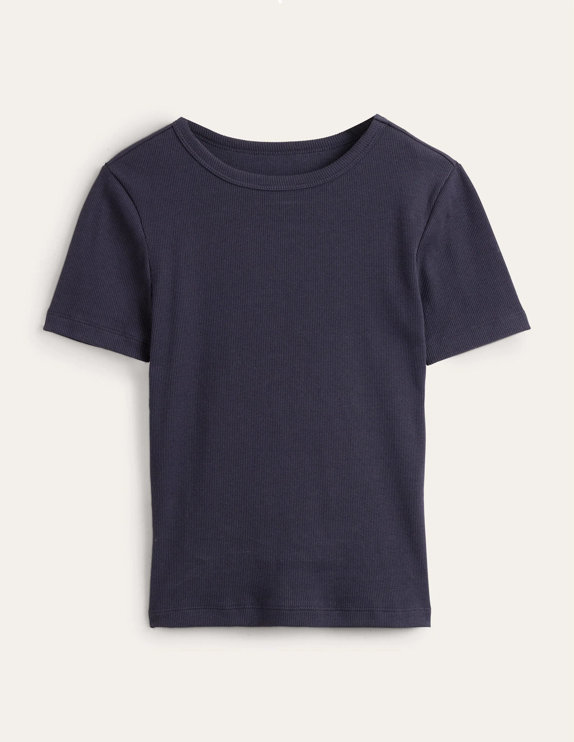 T-Shirt aus Baumwoll-Rippstrick-Marineblau - Image 5