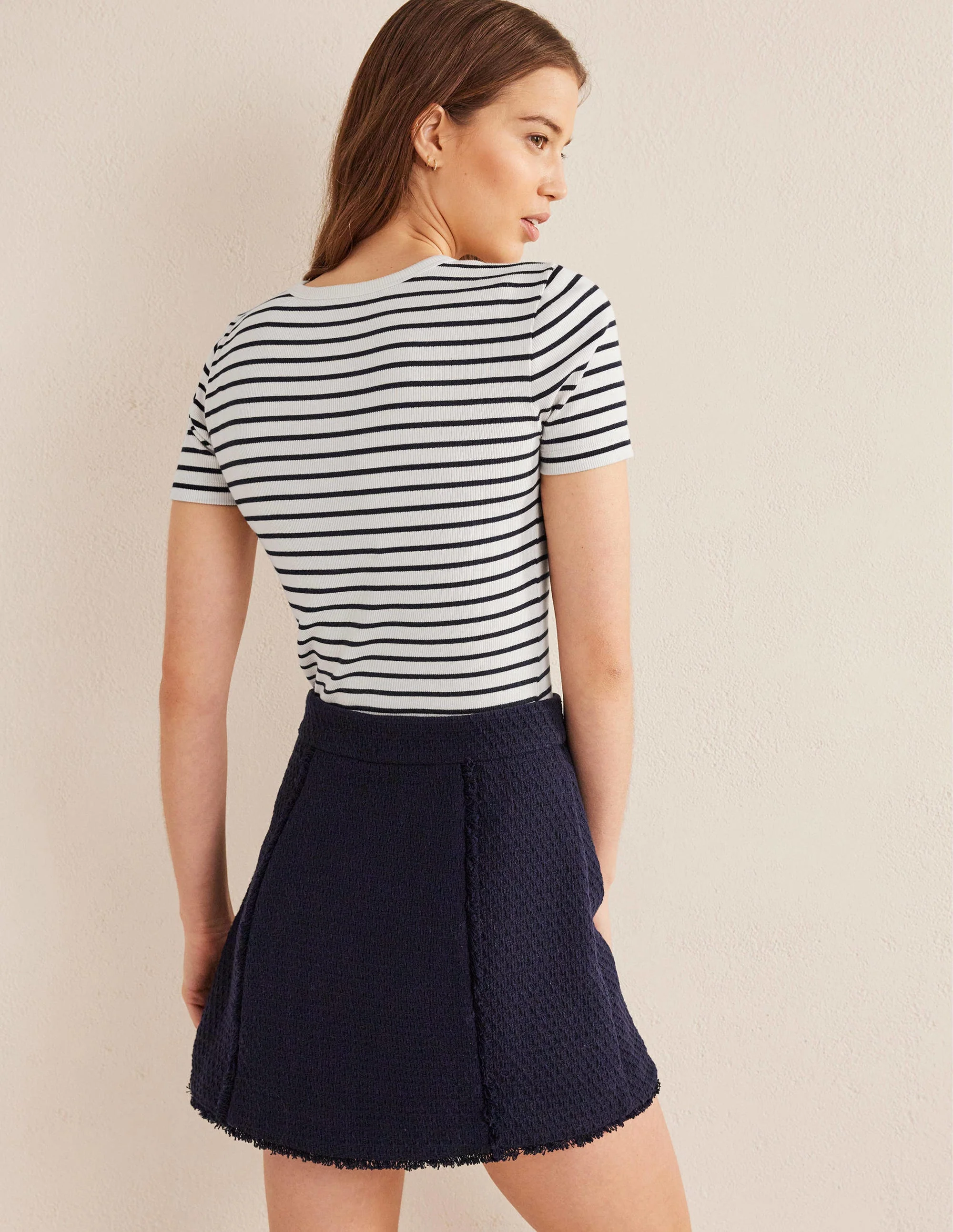 T-Shirt aus Baumwoll-Rippstrick-Naturweiß/Marineblau Gestreift - Image 3