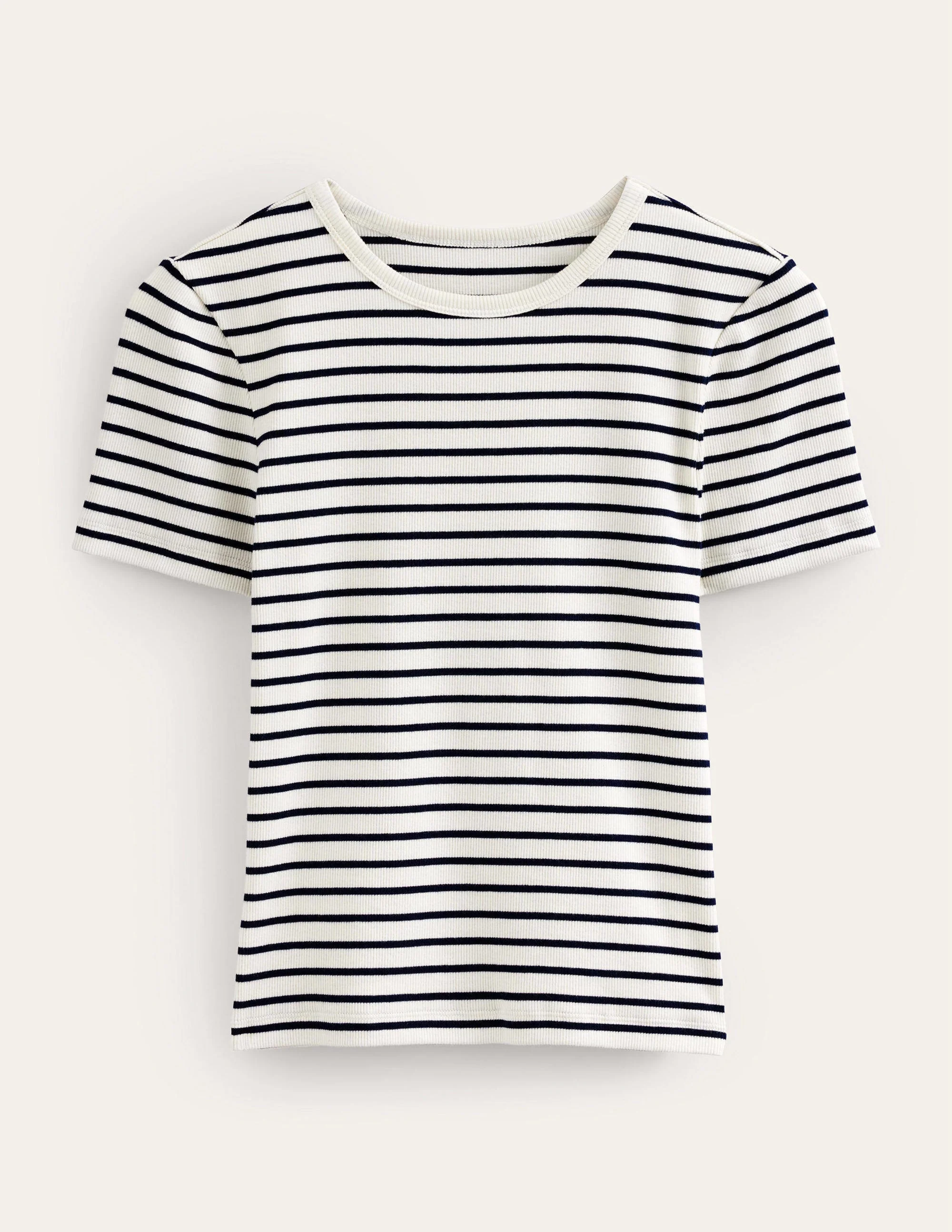 T-Shirt aus Baumwoll-Rippstrick-Naturweiß/Marineblau Gestreift - Image 5