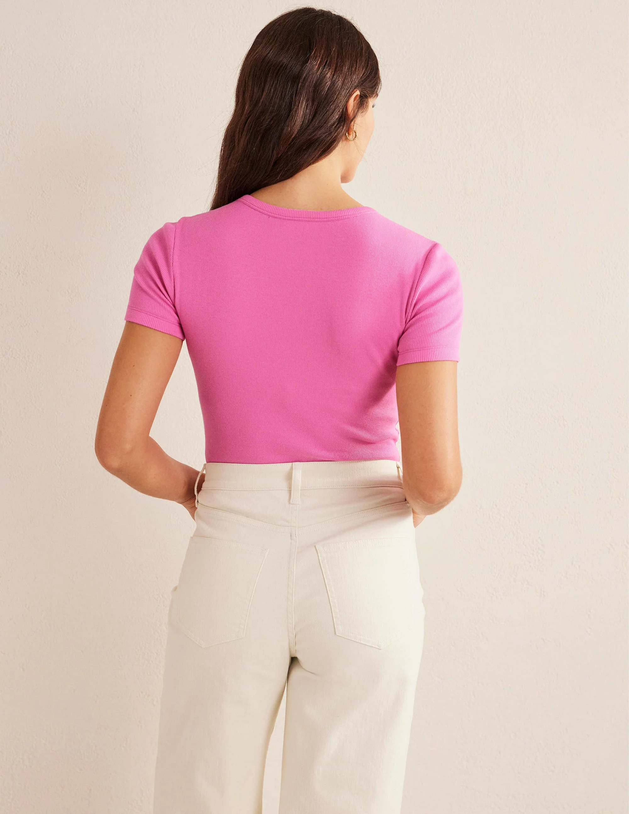 T-Shirt aus Baumwoll-Rippstrick-Pflaumenblüte - Image 3
