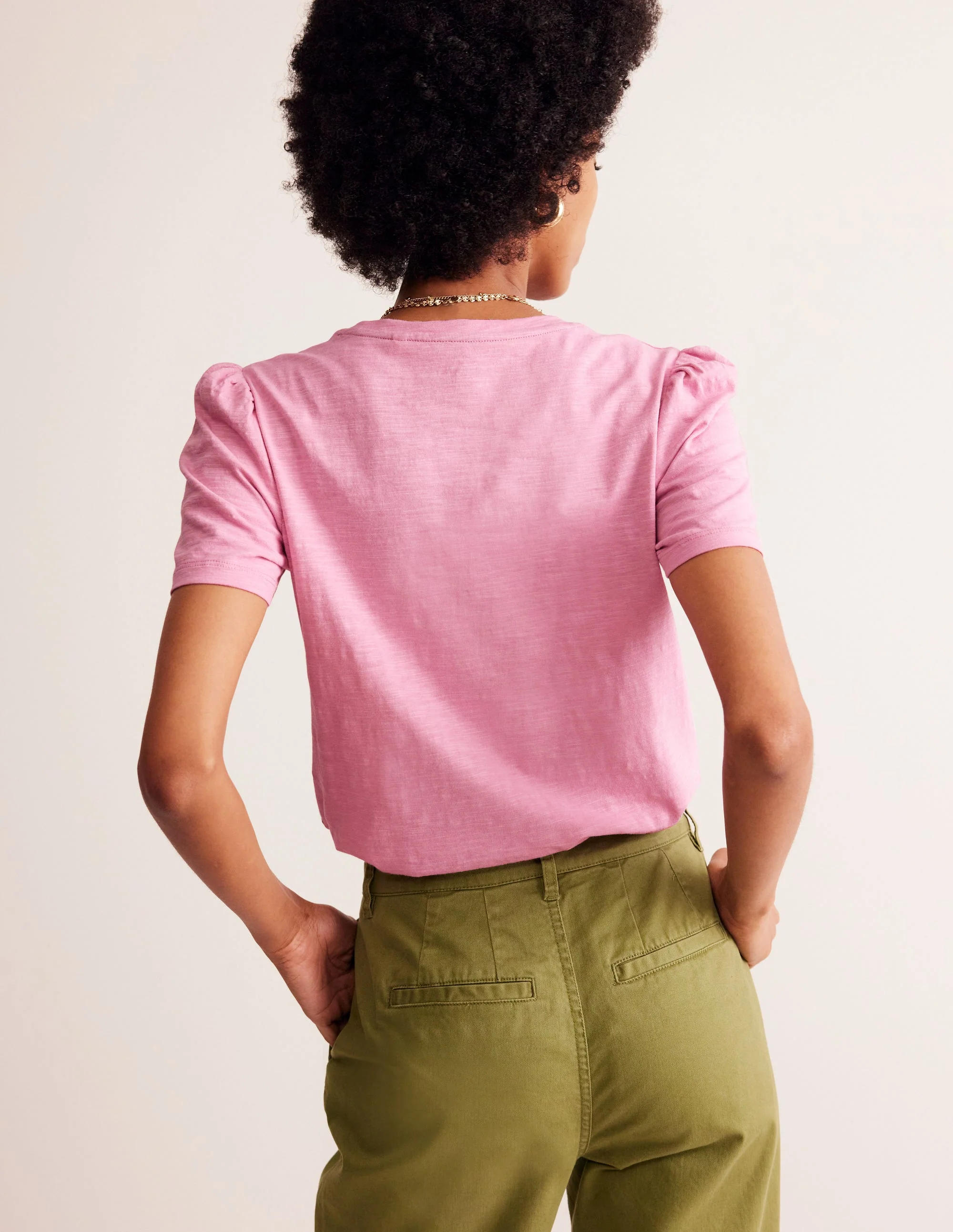 T-Shirt aus Baumwolle mit Puffärmeln-Altrosa - Image 3