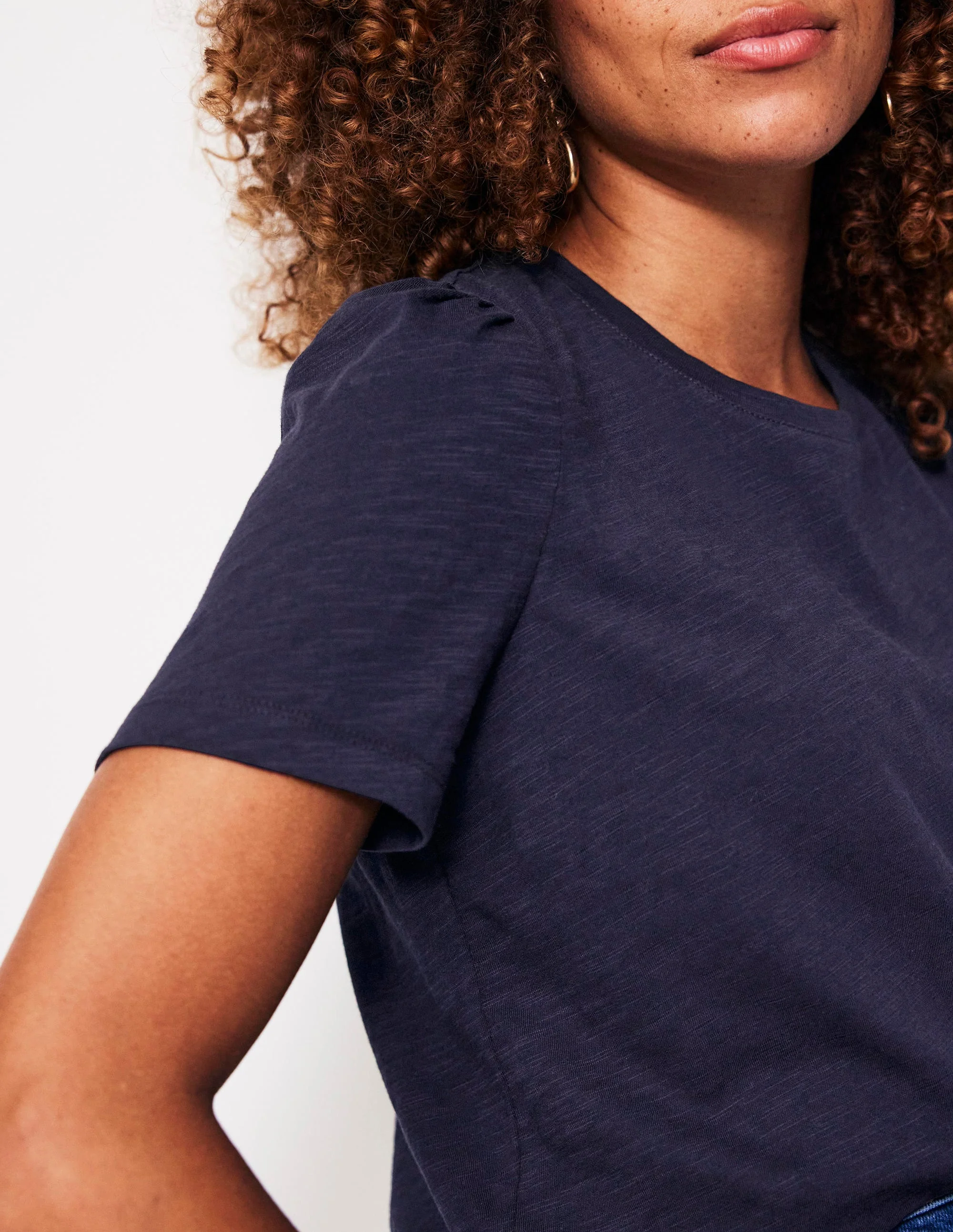 T-Shirt aus Baumwolle mit Puffärmeln-Aqua Marine Marl - Image 2