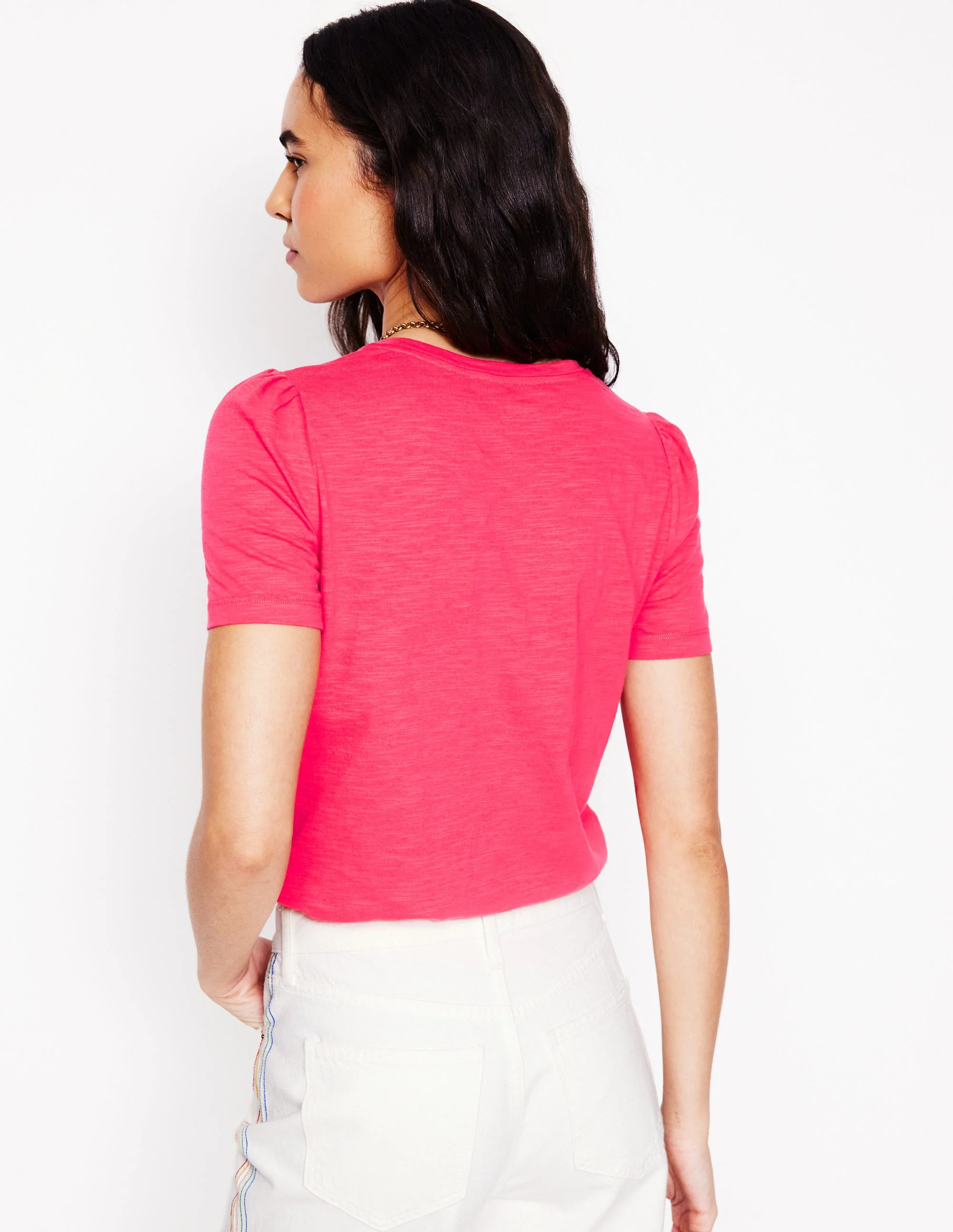T-Shirt aus Baumwolle mit Puffärmeln-Kamelienrosa - Image 3