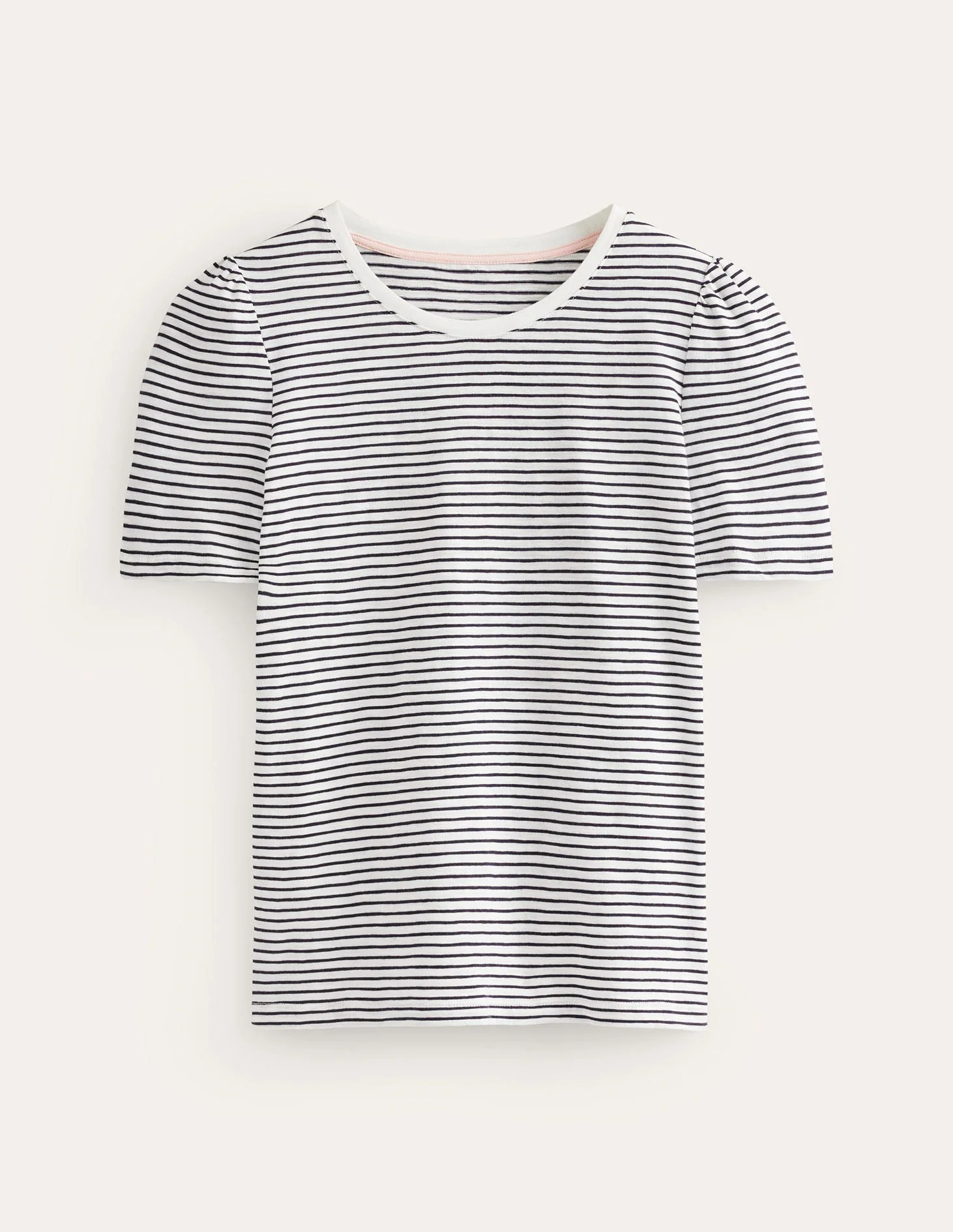T-Shirt aus Baumwolle mit Puffärmeln-Naturweiß/Navy, Gestreift - Image 6
