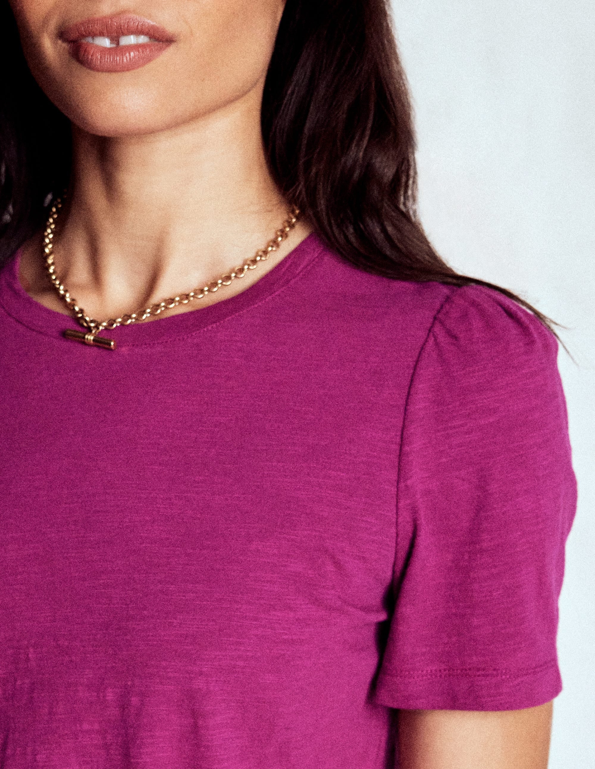 T-Shirt aus Baumwolle mit Puffärmeln-Sattes Magenta - Image 2