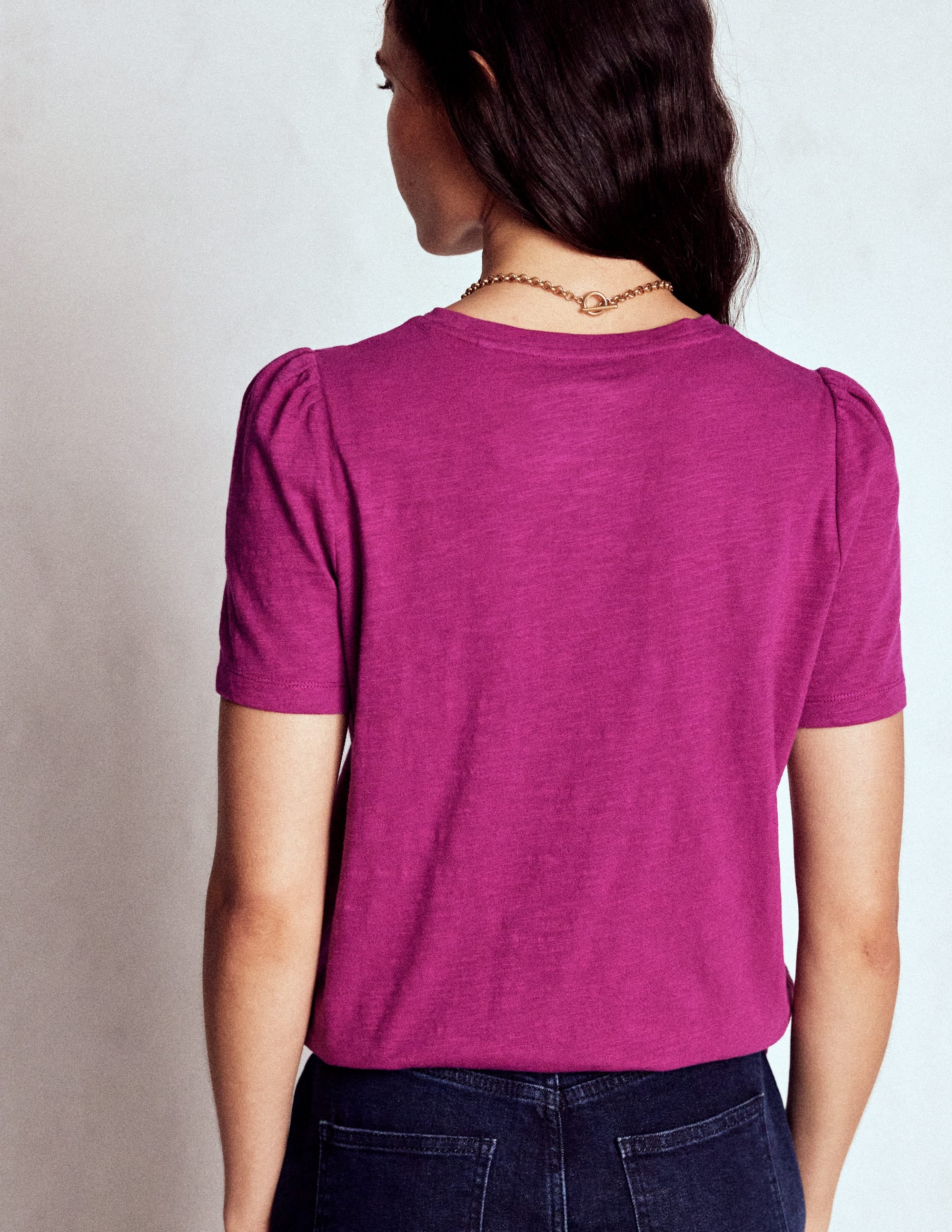 T-Shirt aus Baumwolle mit Puffärmeln-Sattes Magenta - Image 3