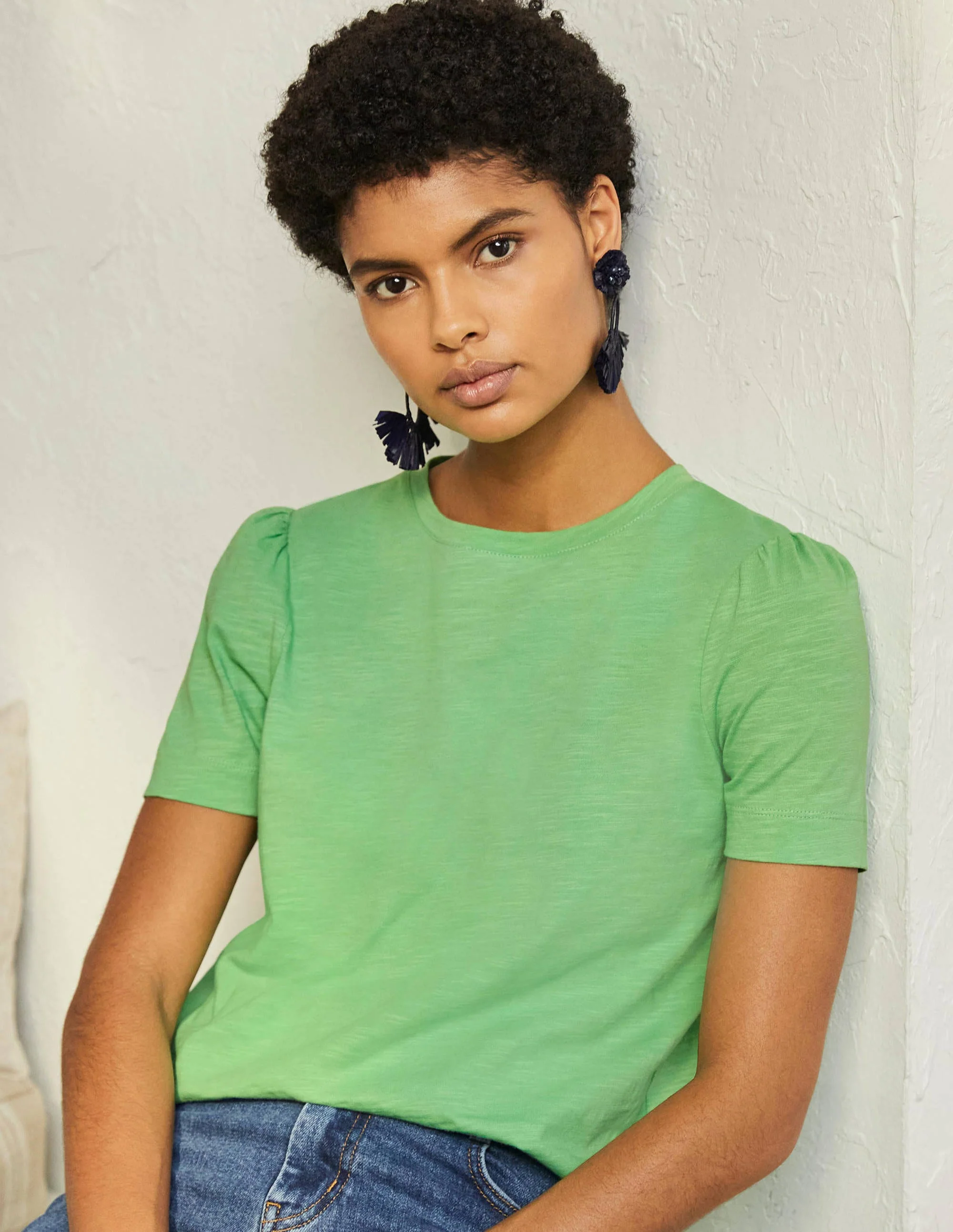 T-Shirt aus Baumwolle mit Puffärmeln-Zephirgrün