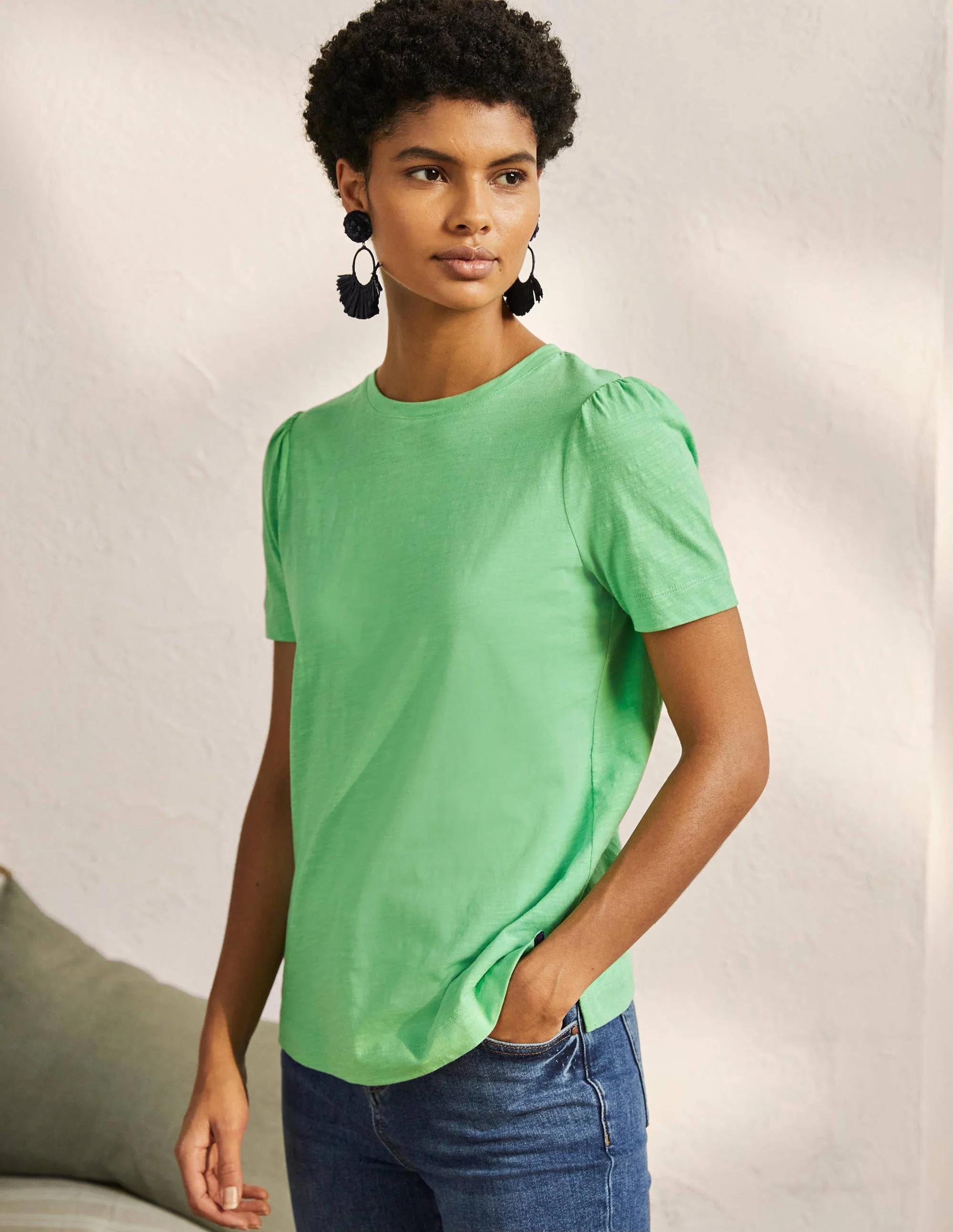 T-Shirt aus Baumwolle mit Puffärmeln-Zephirgrün - Image 4