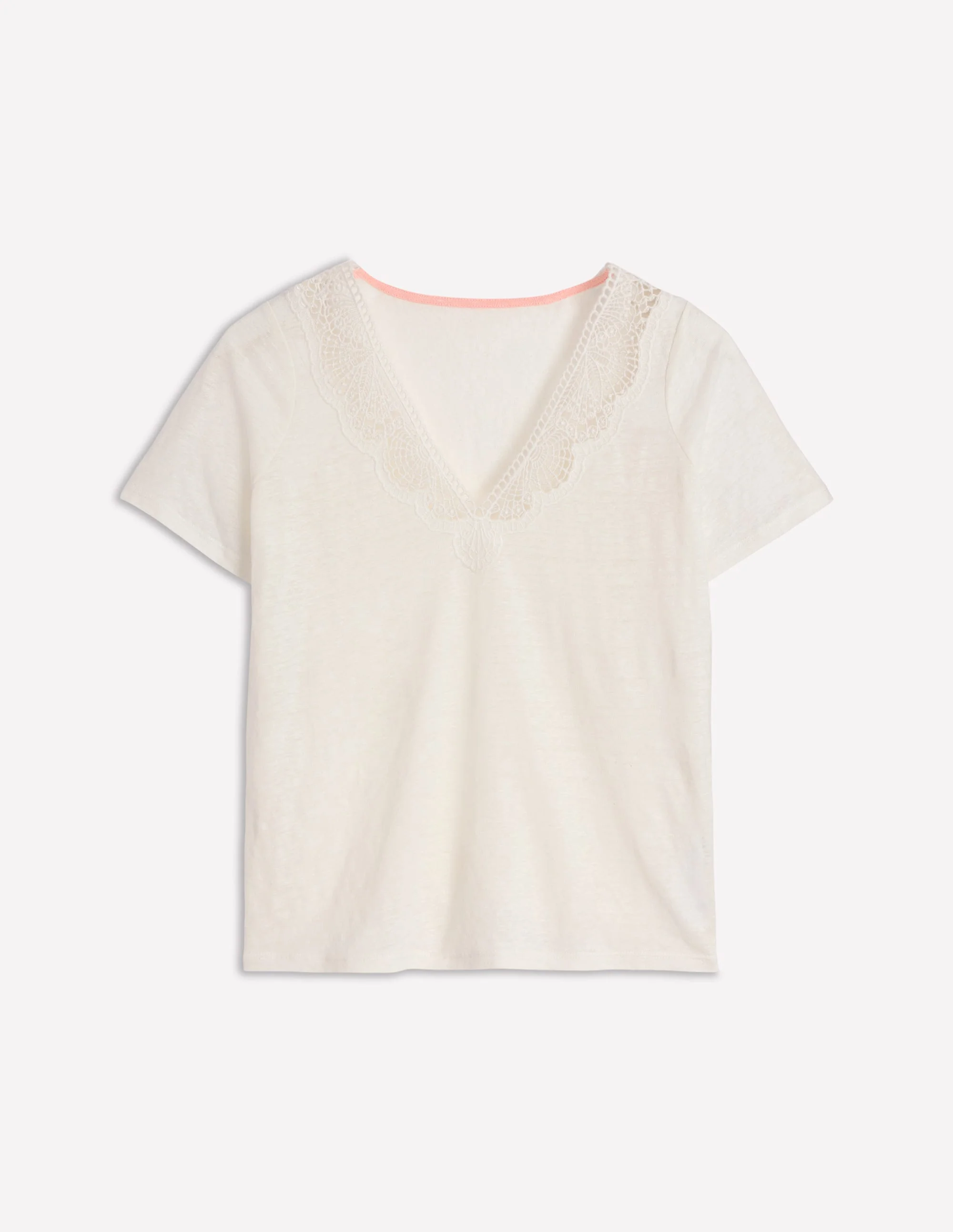 T-Shirt aus Leinen mit Spitzenbesatz-Ivory and Navy Spot - Image 7